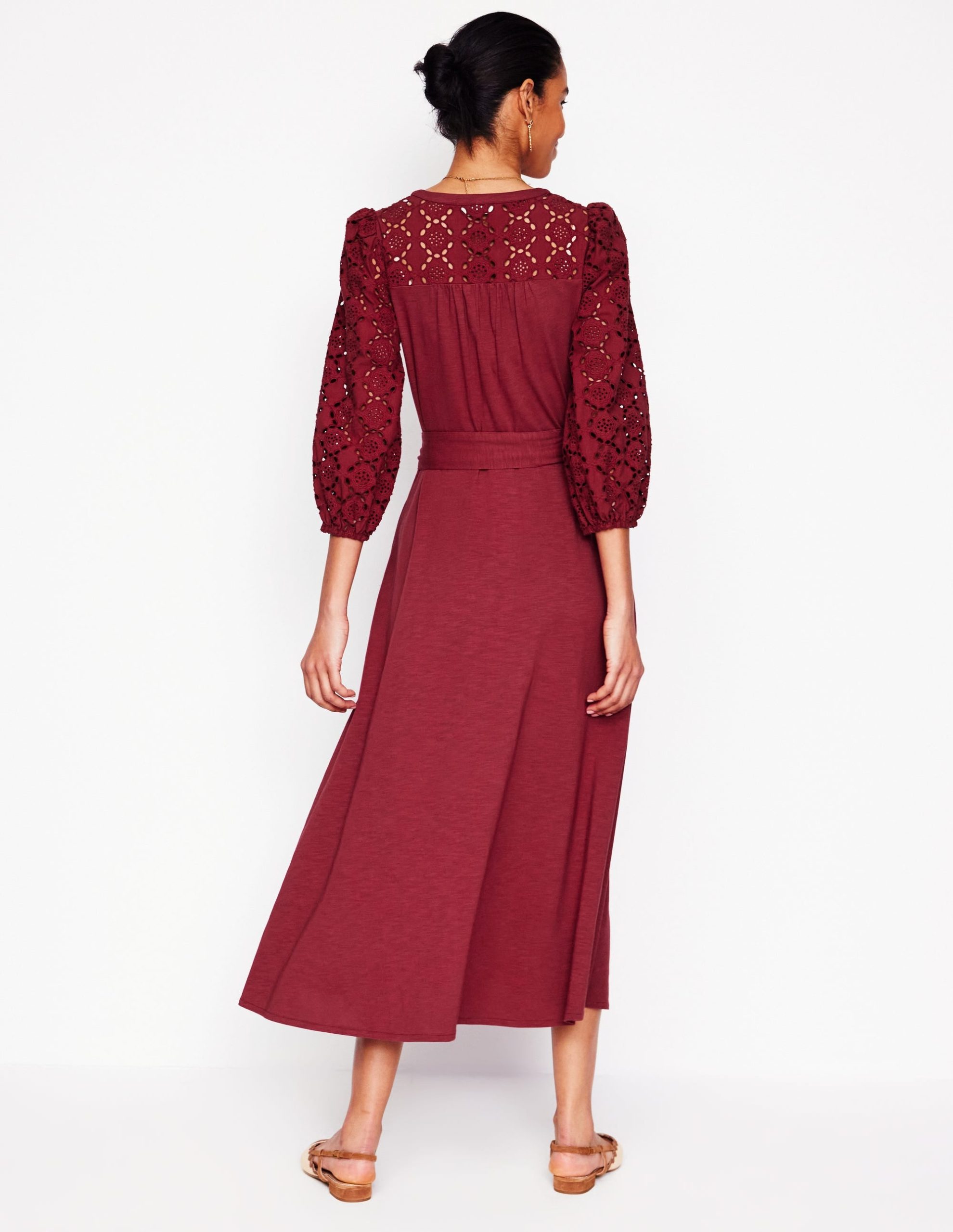 Eden Broderie Jersey Dress-Garnet Red - Image 4
