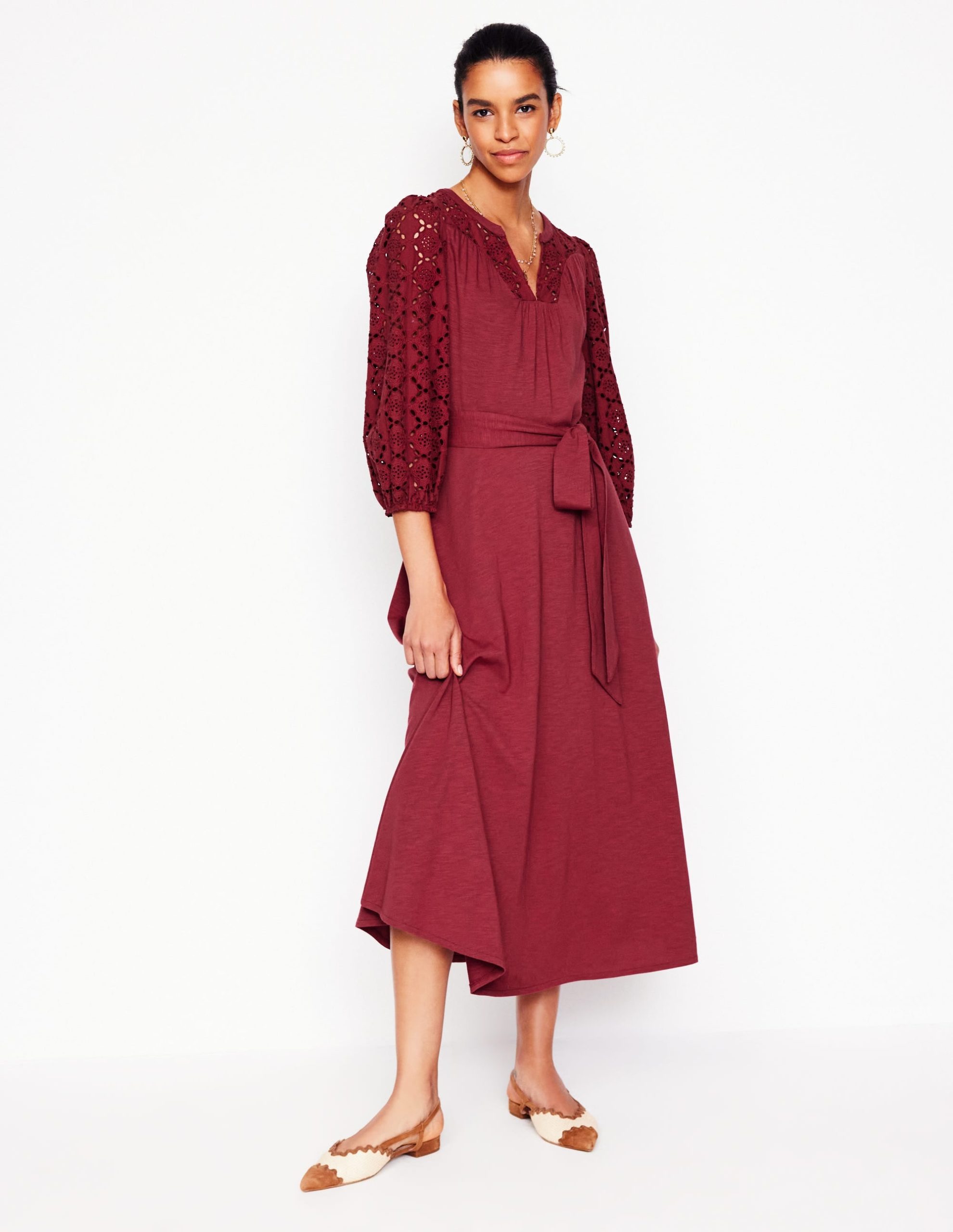Eden Broderie Jersey Dress-Garnet Red - Image 5