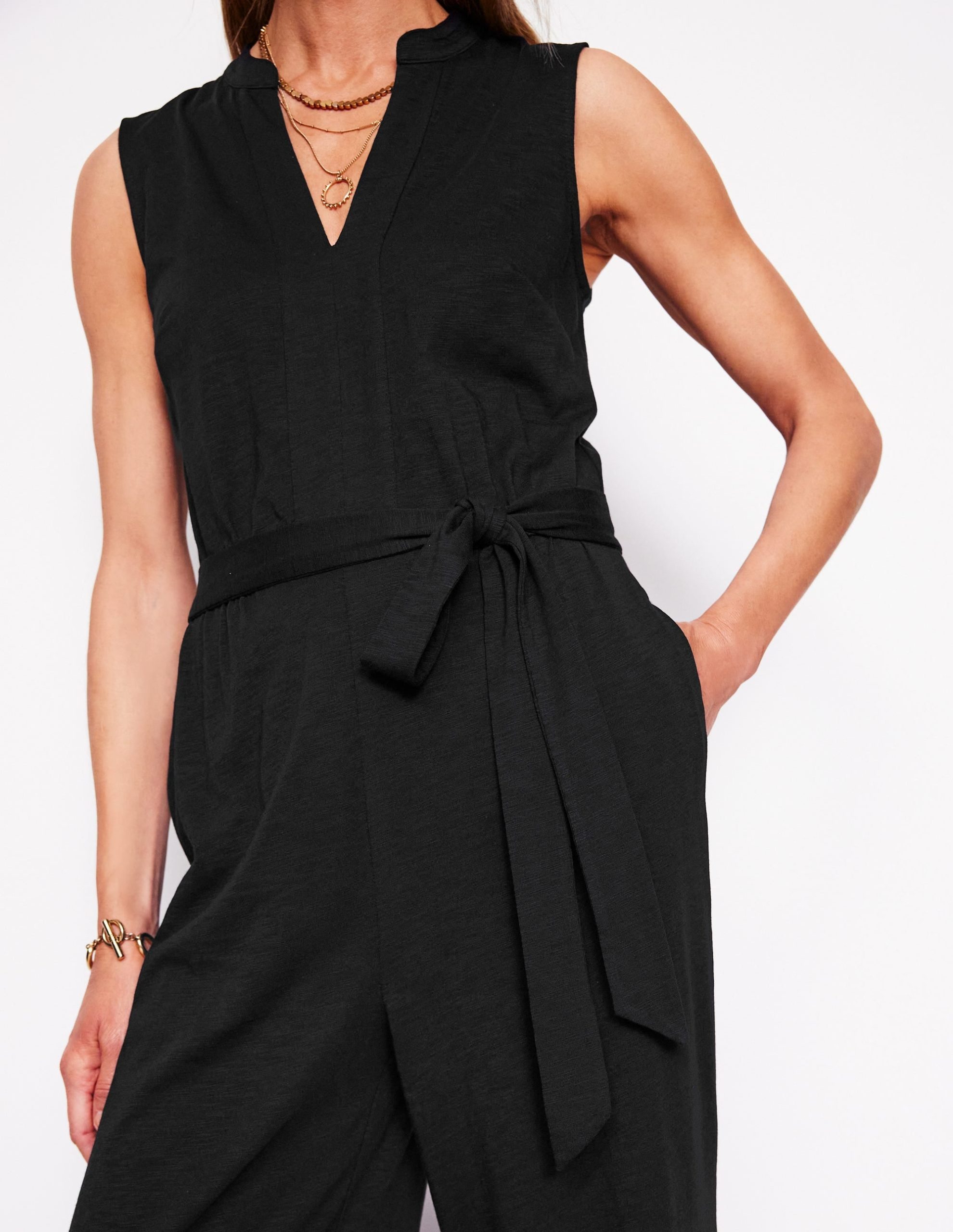 Naomi Notch Jersey Jumpsuit-Black - Image 2