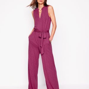 Naomi Notch Jersey Jumpsuit-Plum Purple
