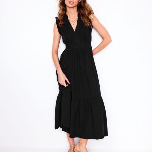 Wren Double Cloth Midi Dress-Black