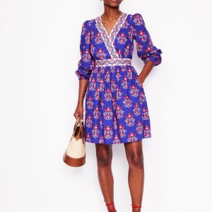 Mya Cotton Short Dress-Bright Blue. Wildflower Stamp
