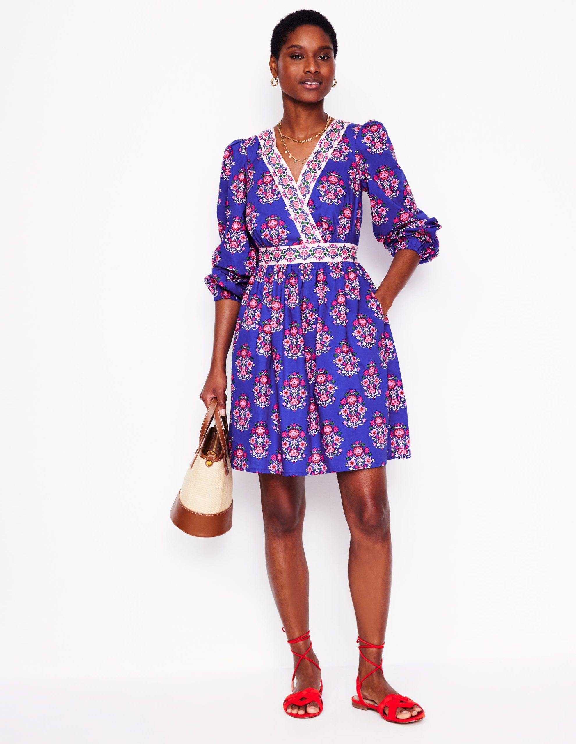 Mya Cotton Short Dress-Bright Blue. Wildflower Stamp