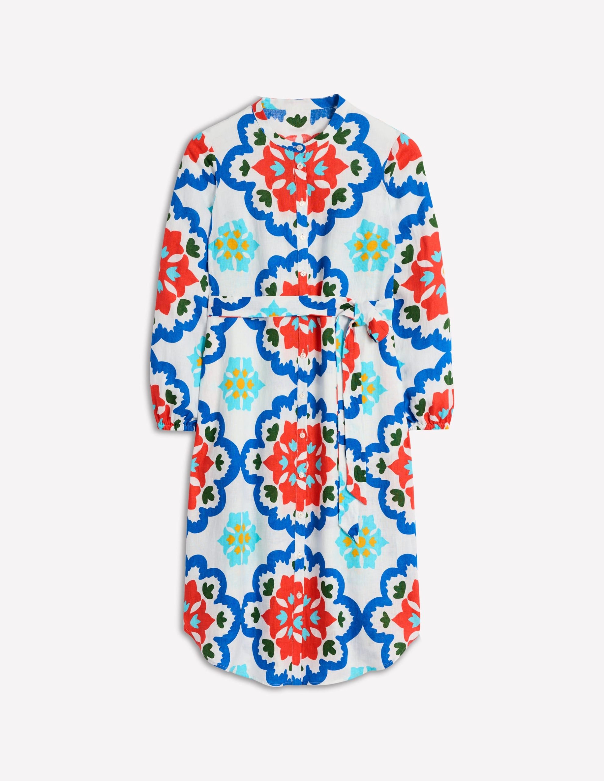 Straight Linen Shirt Dress-Ivory. Bloom Geo - Image 6