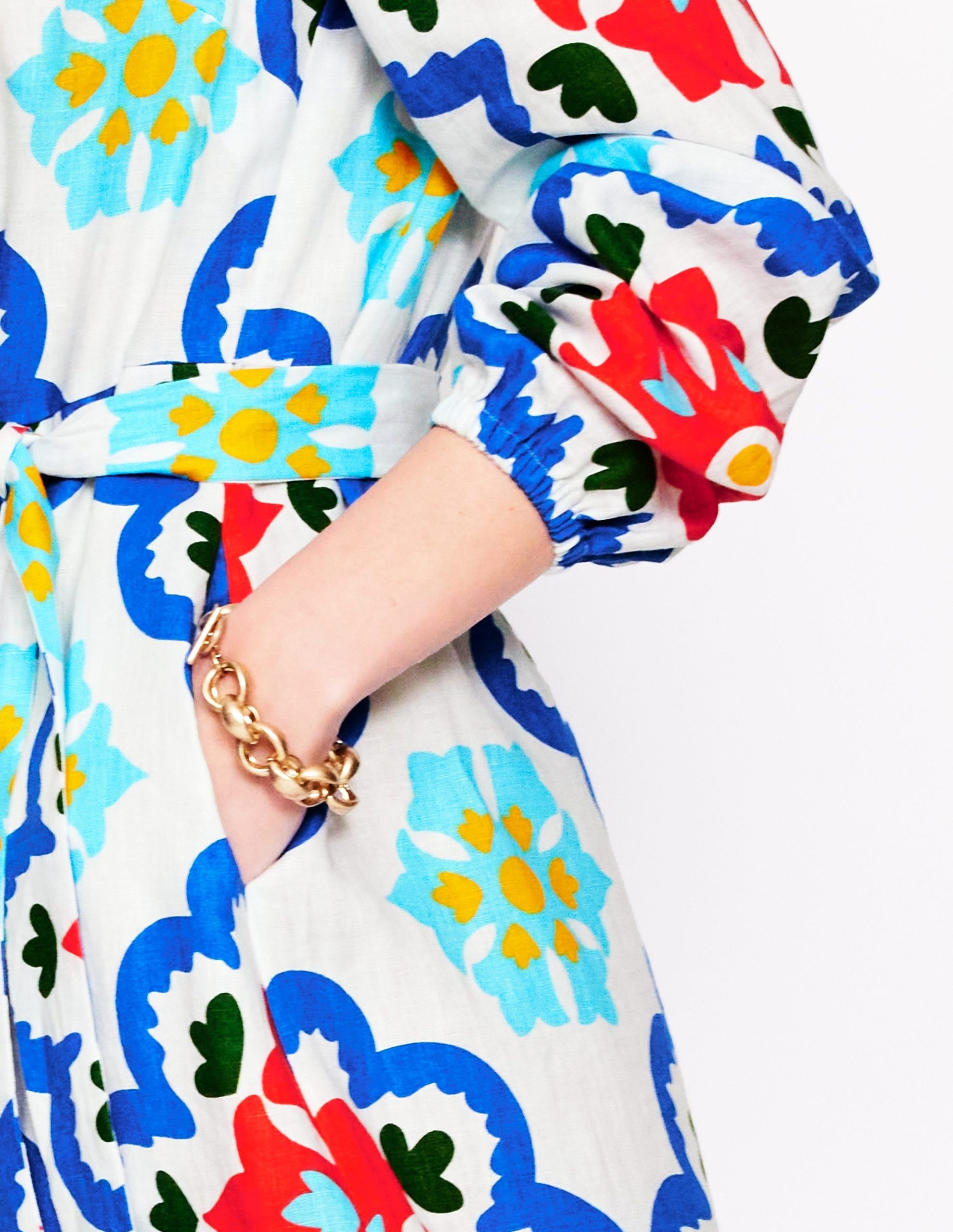 Straight Linen Shirt Dress-Ivory. Bloom Geo - Image 3