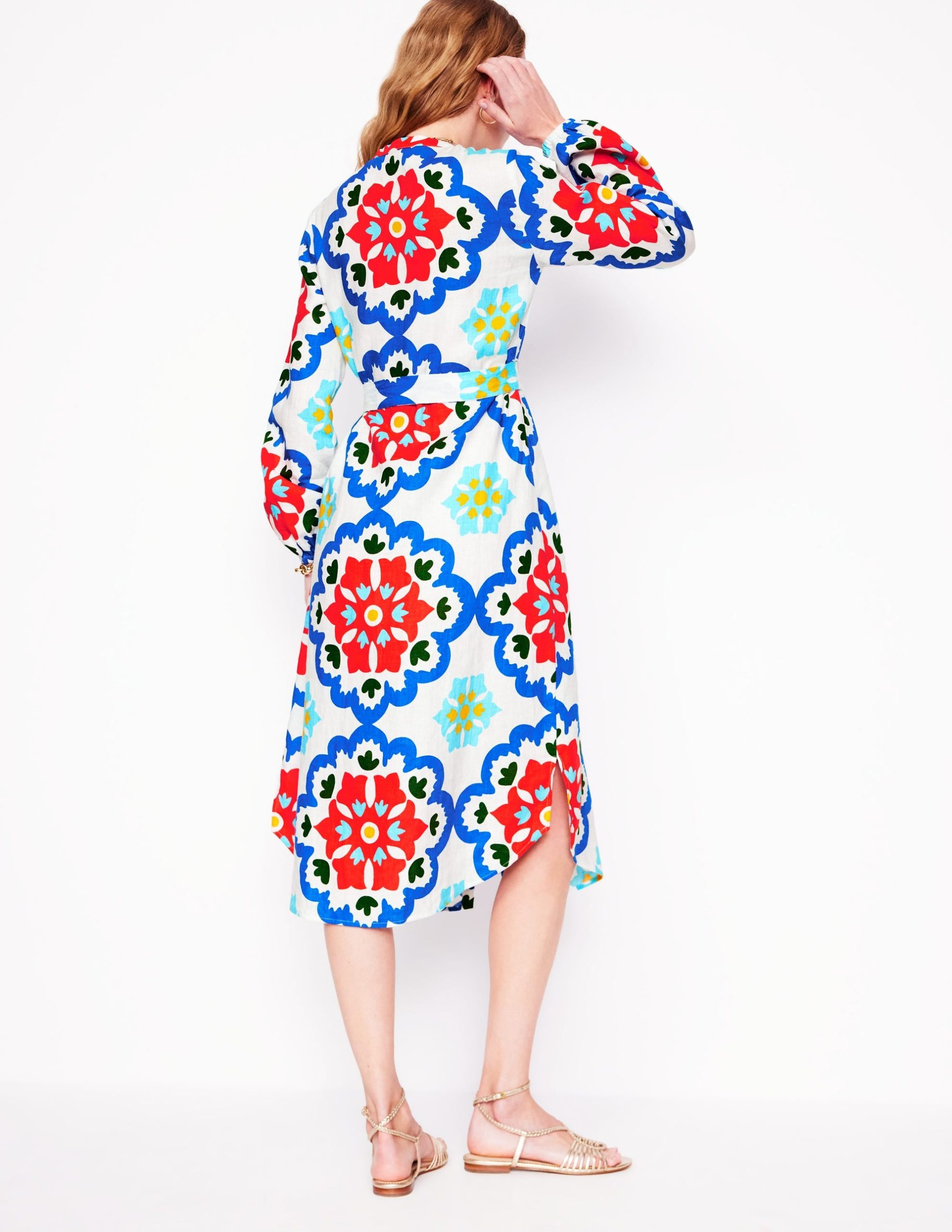 Straight Linen Shirt Dress-Ivory. Bloom Geo - Image 4