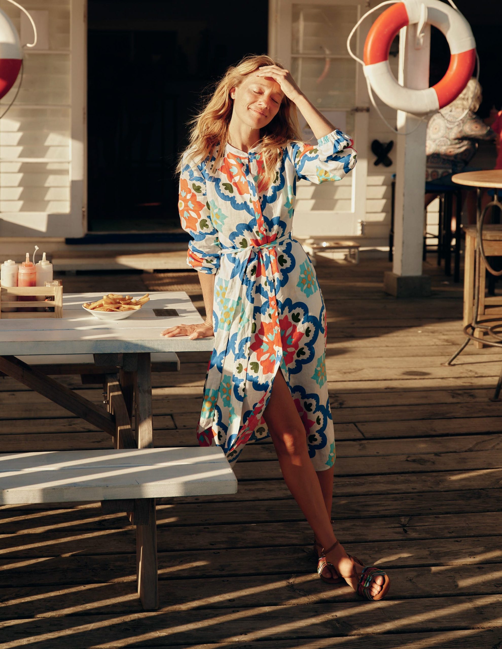 Straight Linen Shirt Dress-Ivory. Bloom Geo - Image 2