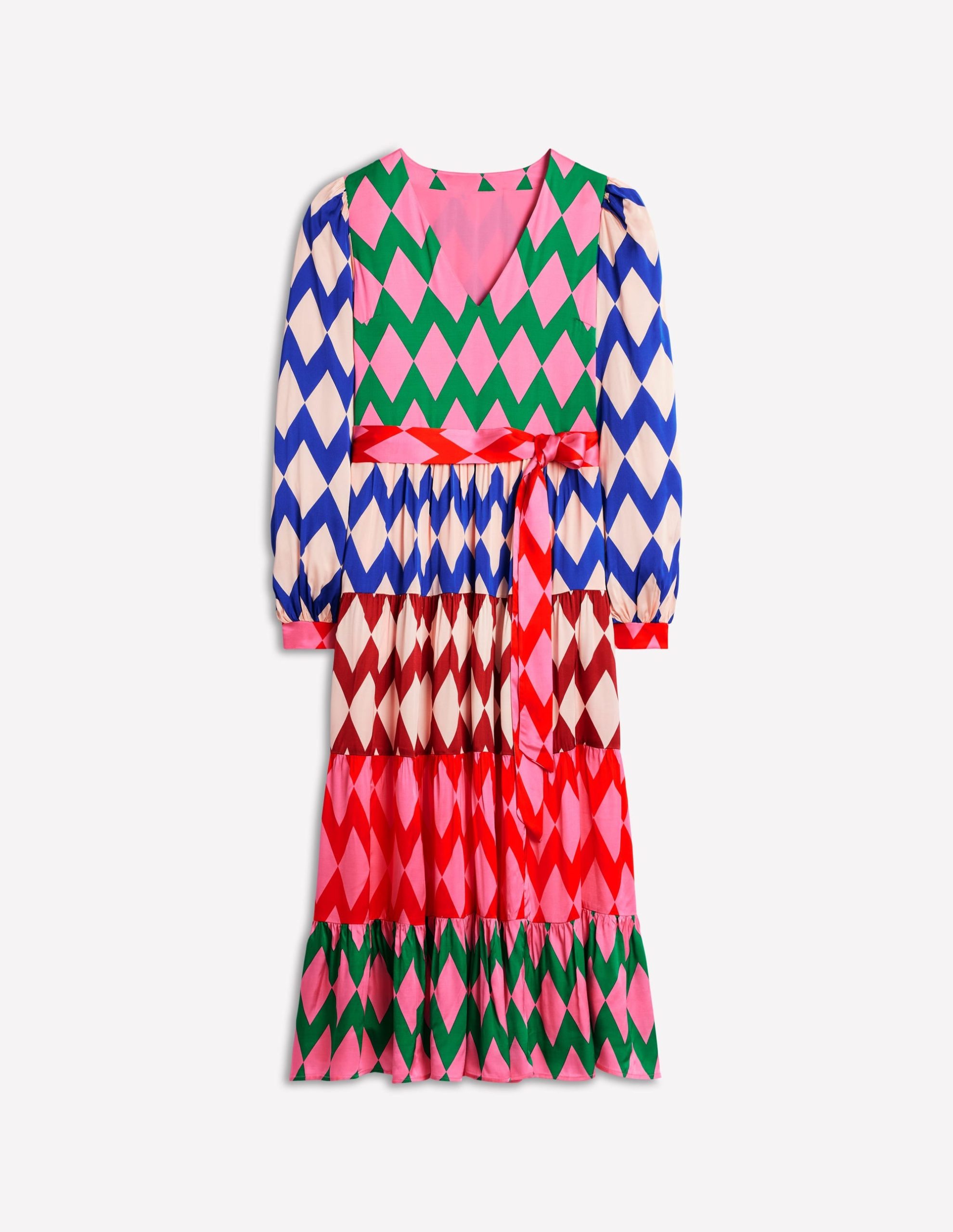 V-Neck Tiered Dress-Multi. Diamond Stripe - Image 6