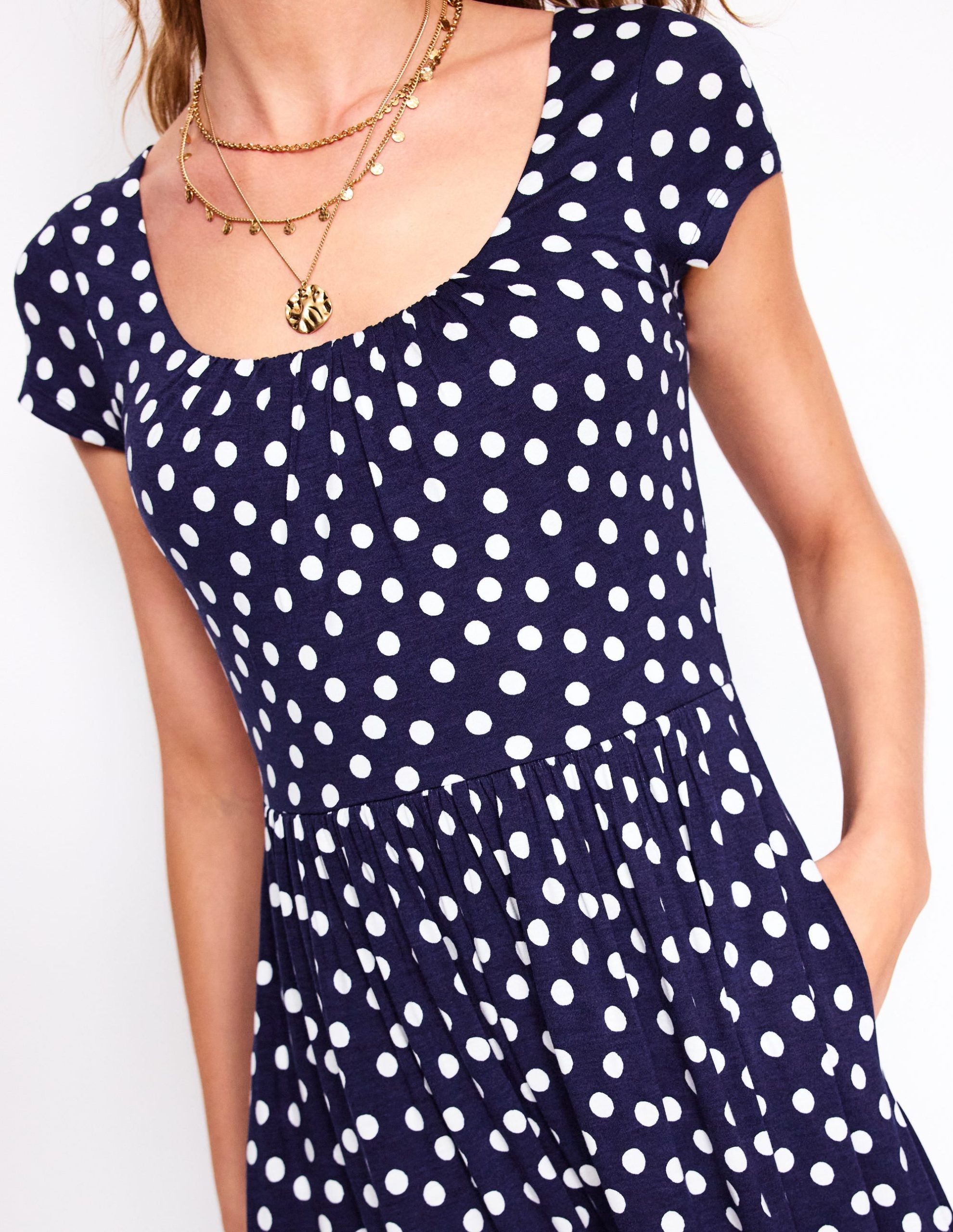 Samantha Scoop Jersey Dress-French Navy. Painted Dot - Image 2