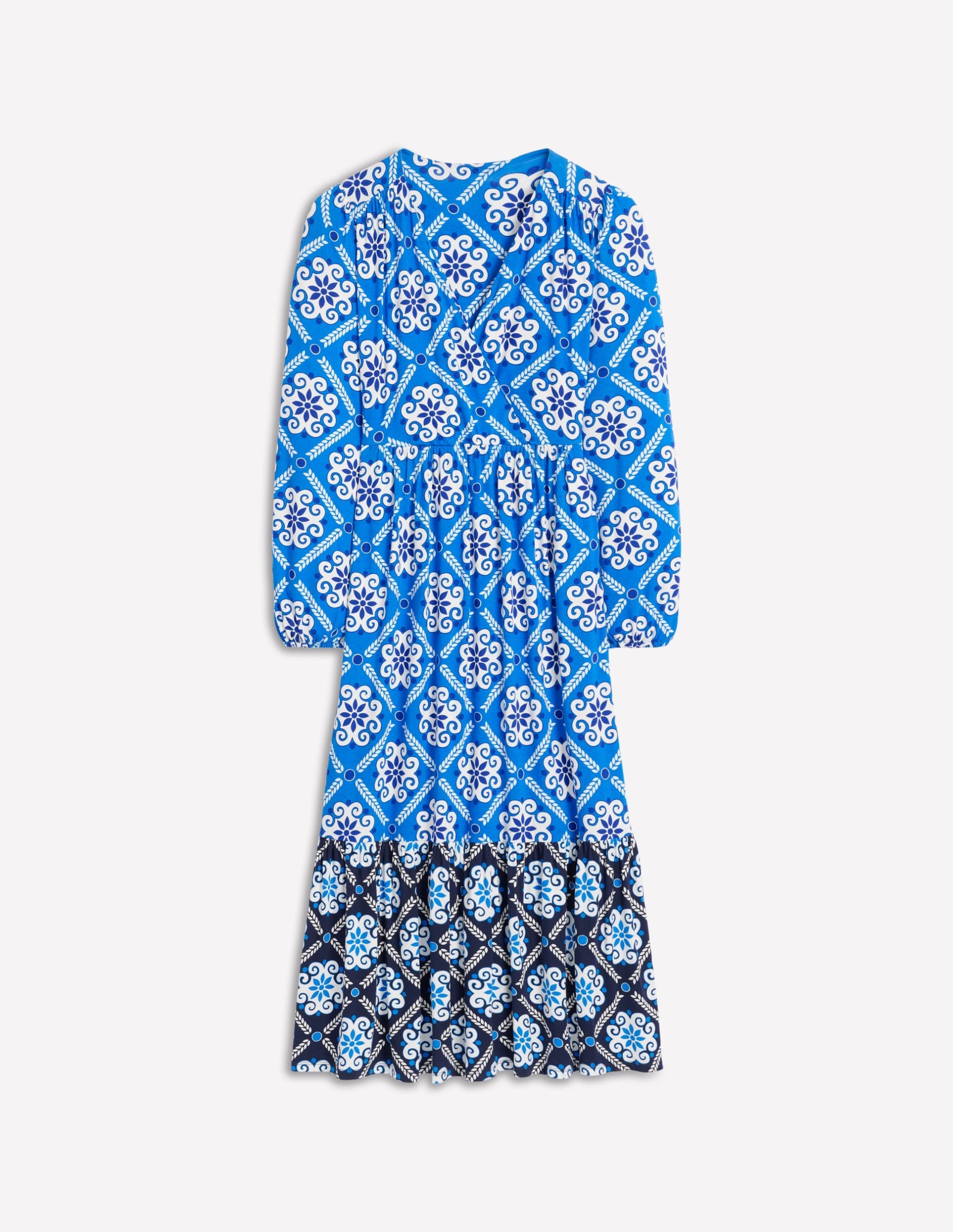 Tie Wrap Tier Maxi Dress-Cerulean Blue. Baroque Tile - Image 5