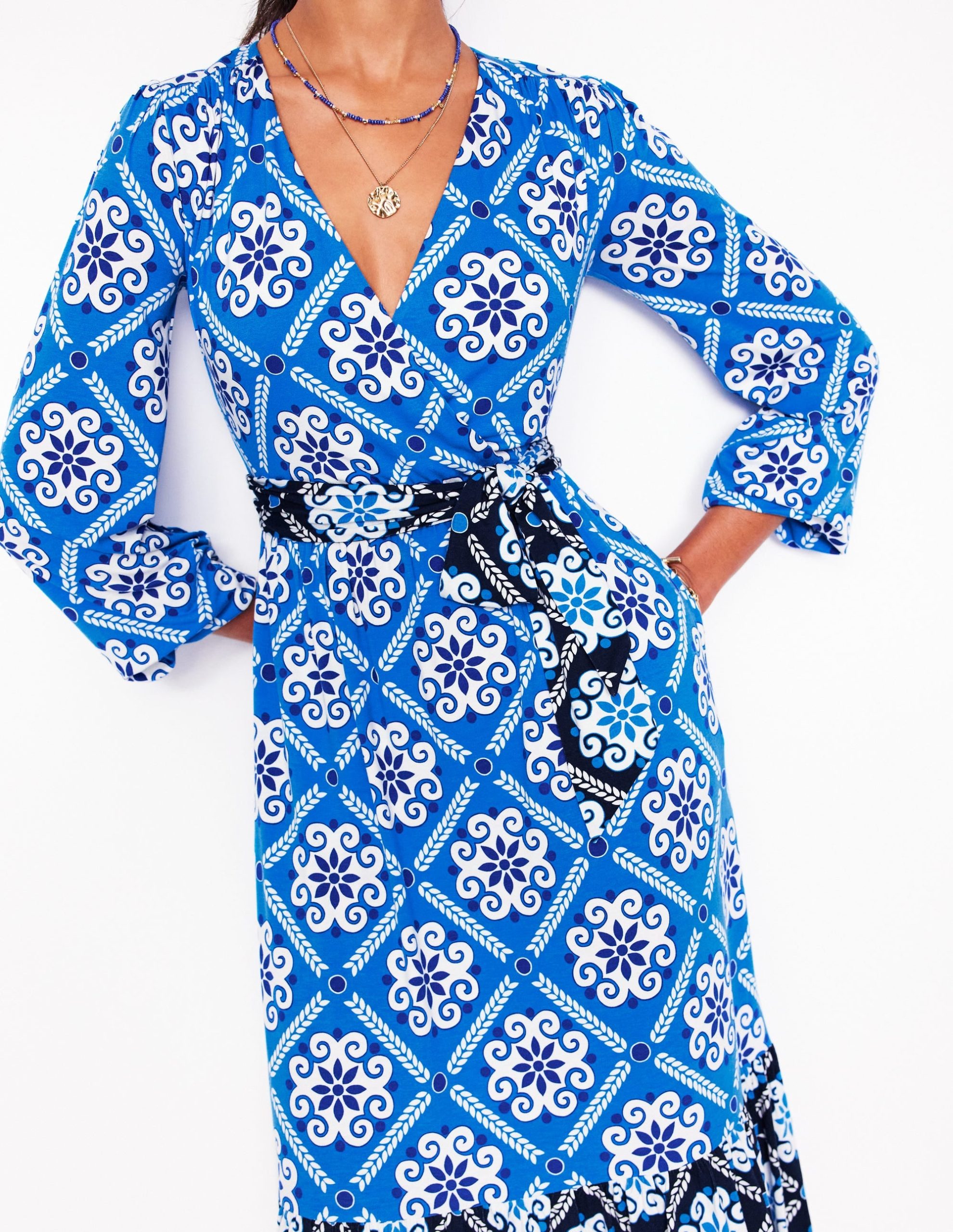 Tie Wrap Tier Maxi Dress-Cerulean Blue. Baroque Tile - Image 2