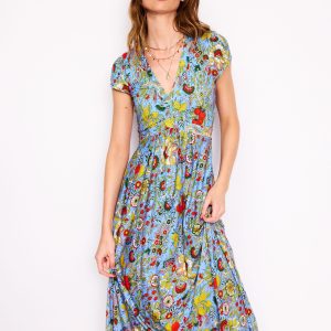 Bias Cut Jersey Midi Dress-Multi. Citrus Vine