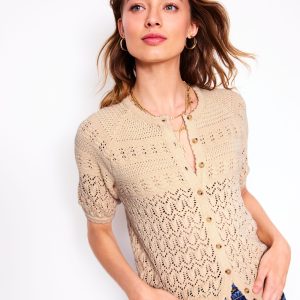 Elodie Stitch Crew Cardigan-Warm Ivory