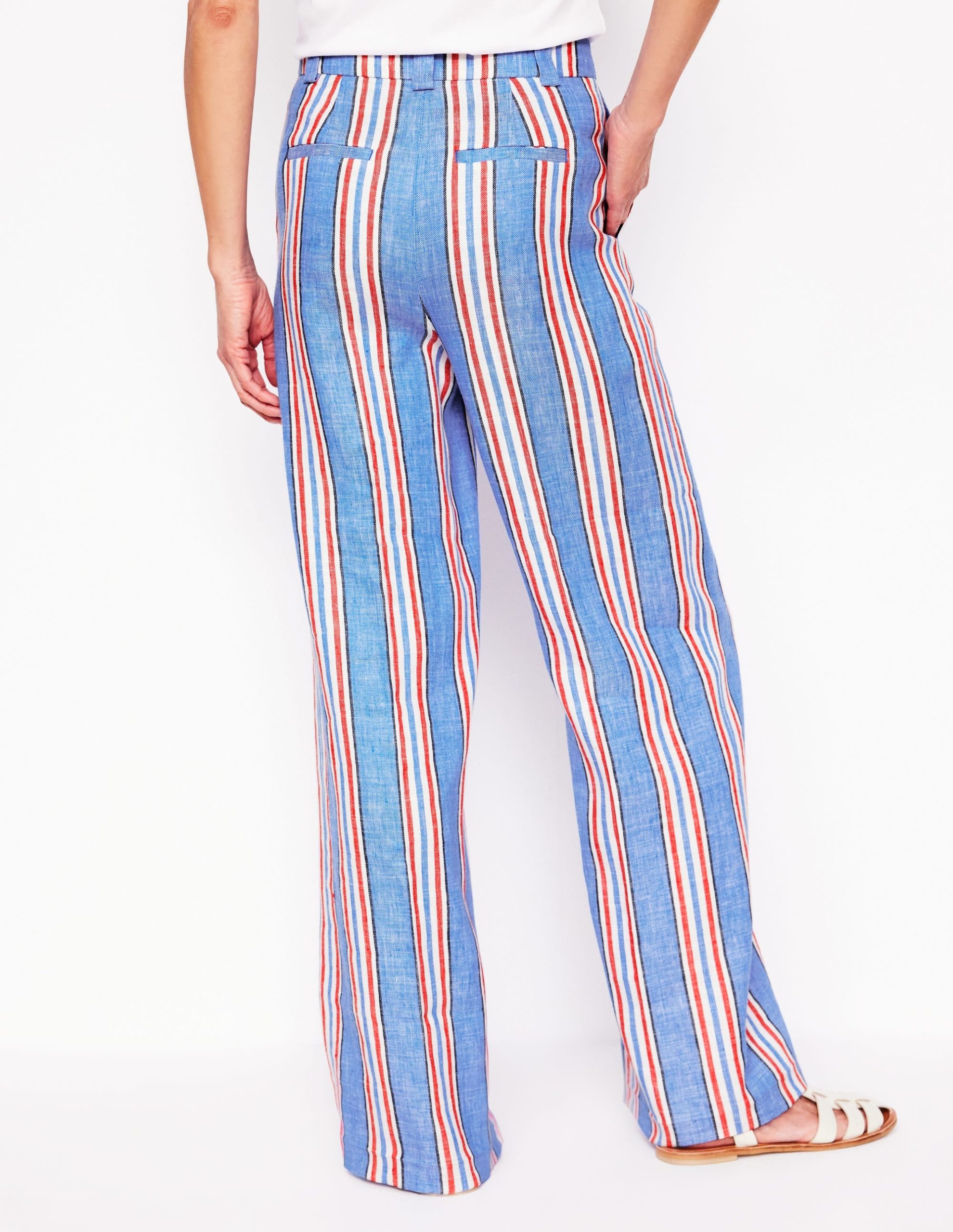 Westbourne Linen Pants-Peacock Blue. Red Stripe - Image 4