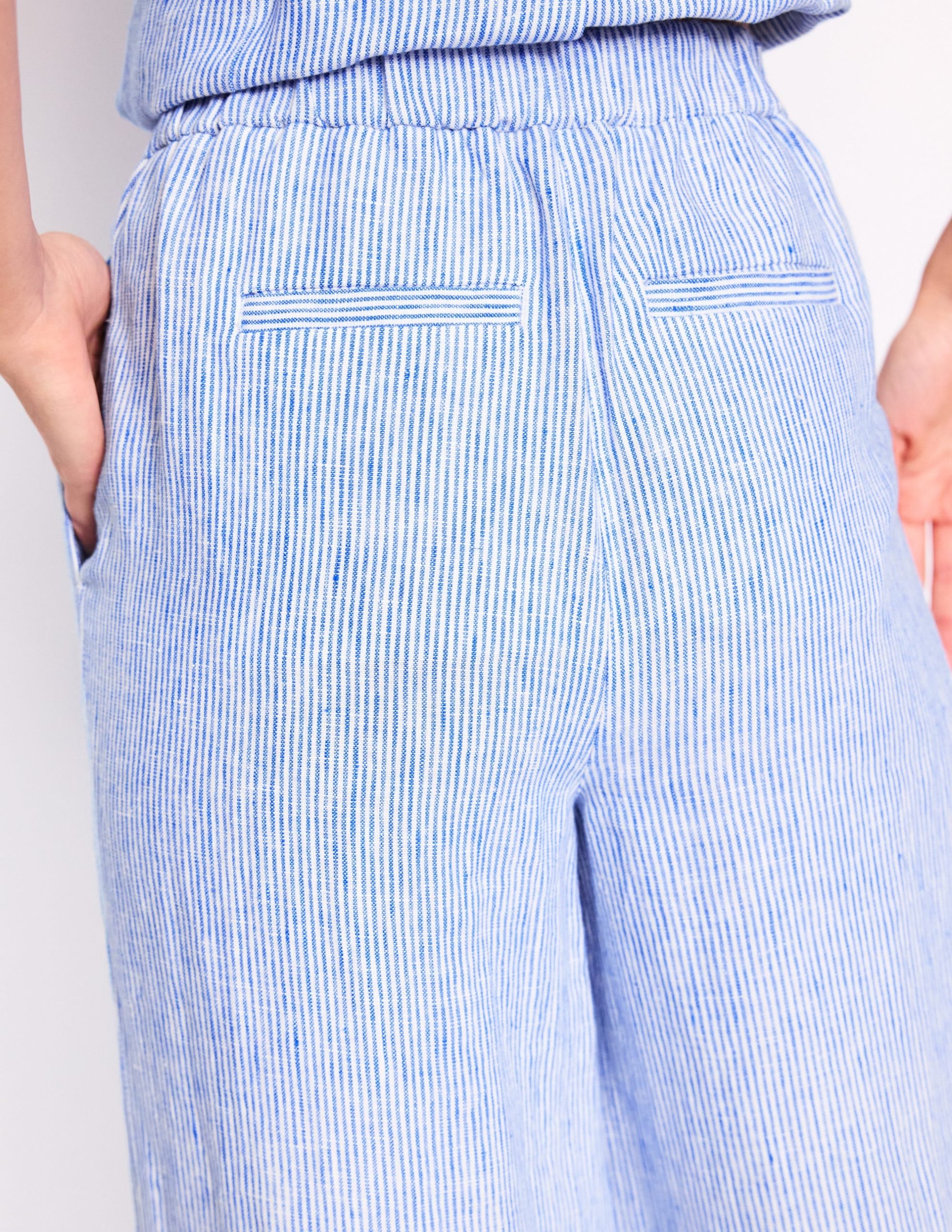Dulwich Linen Pants-Kingfisher Blue Fine Stripe - Image 3