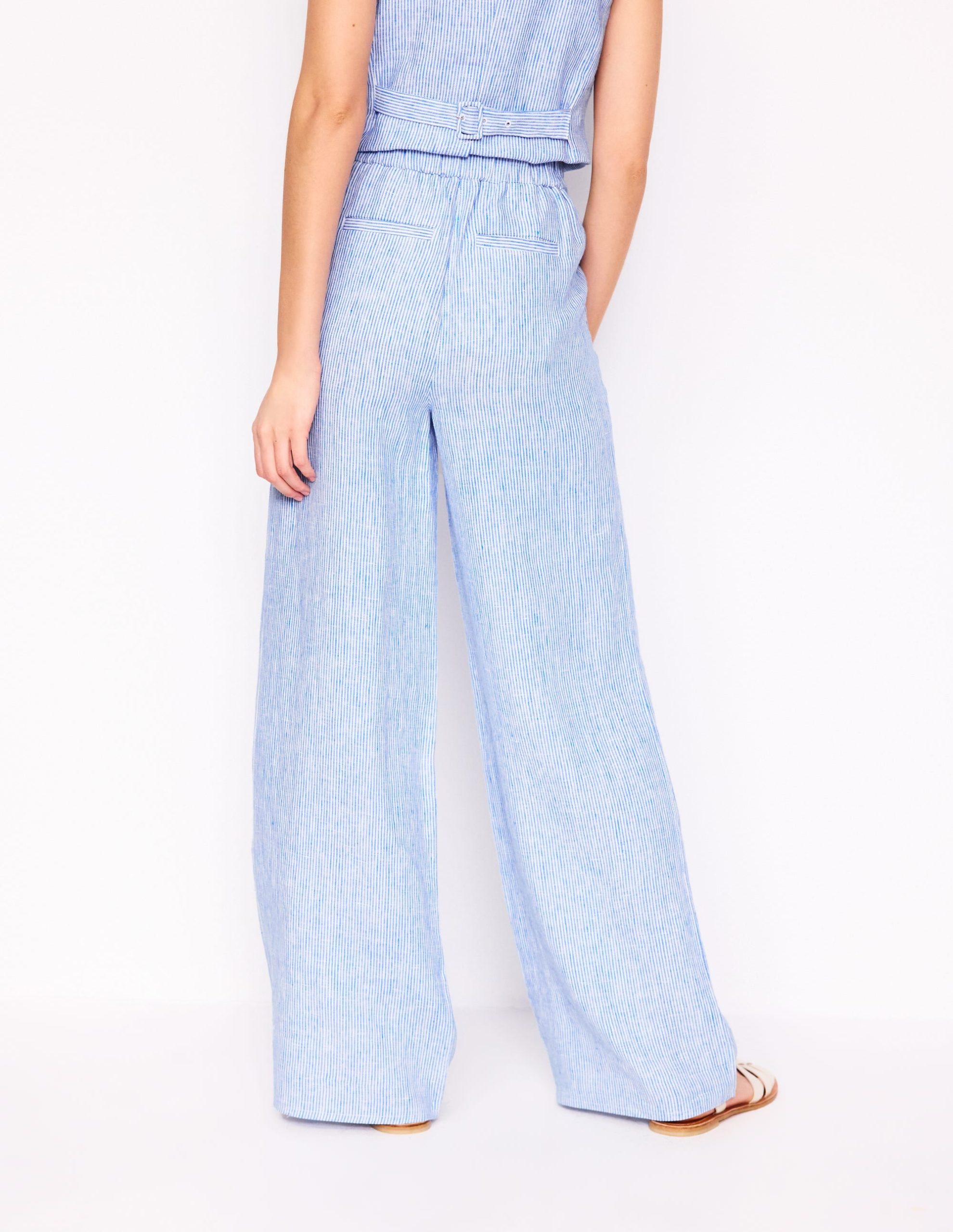 Dulwich Linen Pants-Kingfisher Blue Fine Stripe - Image 4