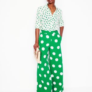 Wide Leg Trousers-Rich Emerald. Abstract Dot