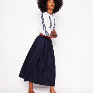 Verity Linen Midi Skirt-Navy