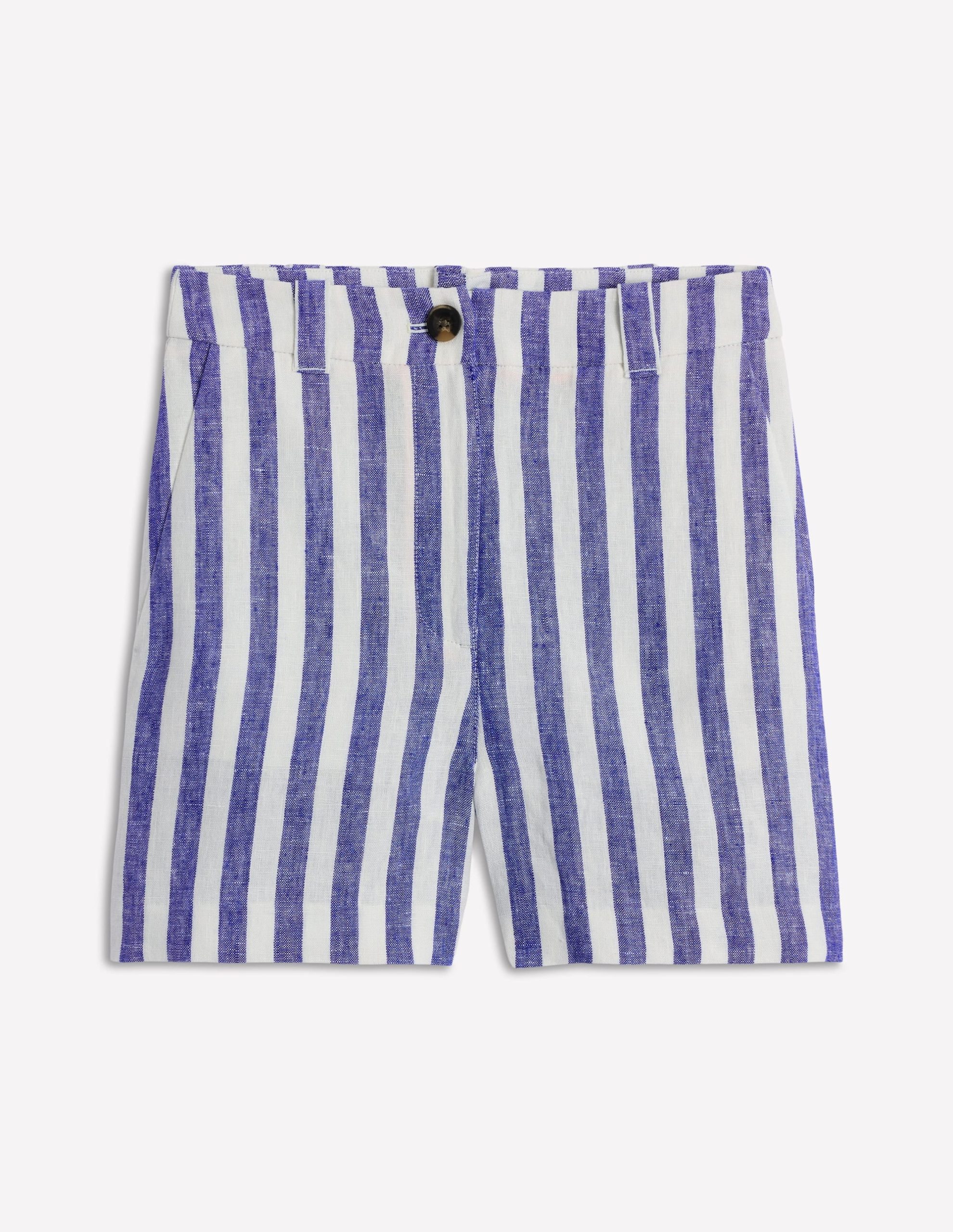 Westbourne Linen Shorts-Bright Blue Stripe - Image 5