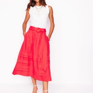Pintuck Linen Midi Skirt-Strawberry Tart Red