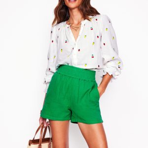 Smocked Double Cloth Shorts-Sapling Green