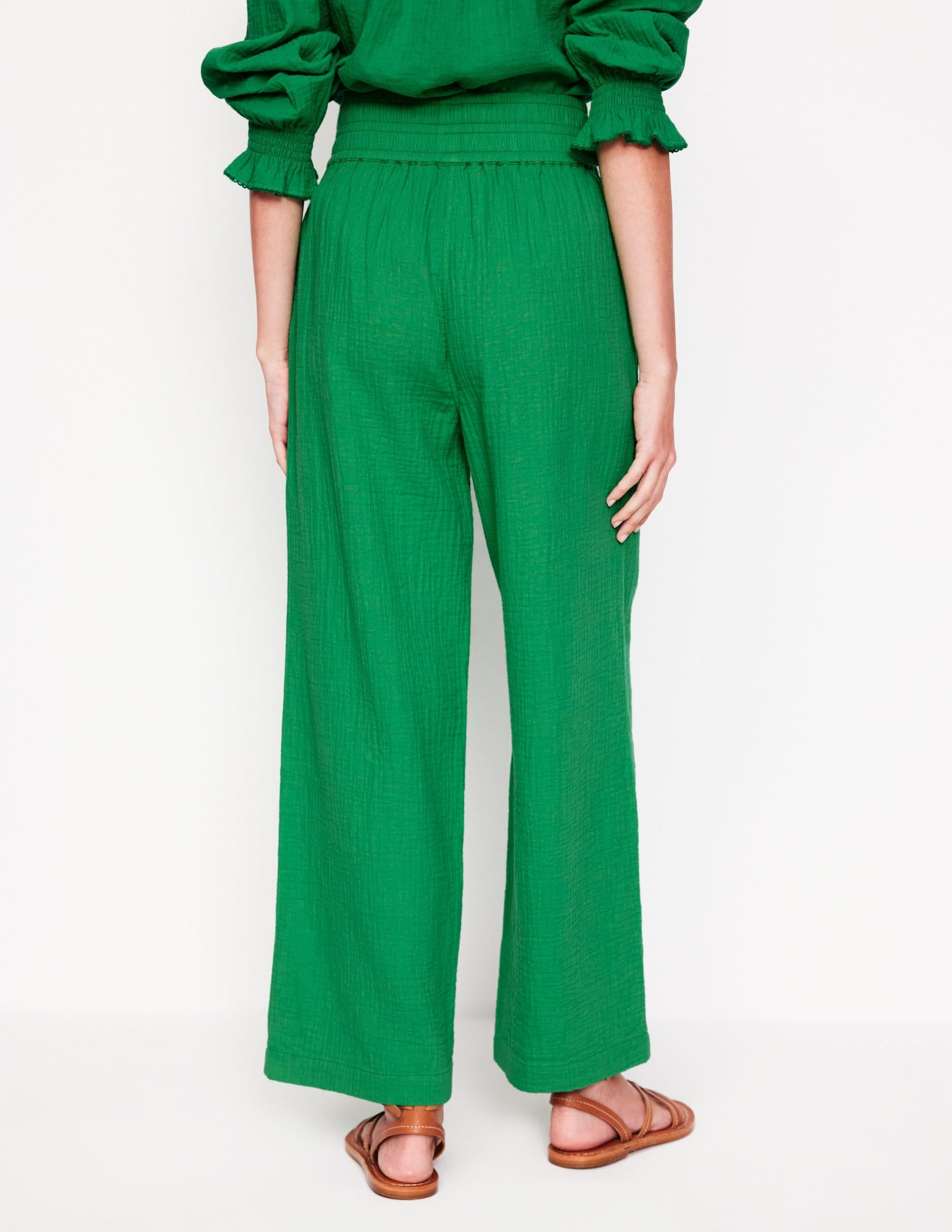 Cropped Double Cloth Pants-Sapling Green - Image 3