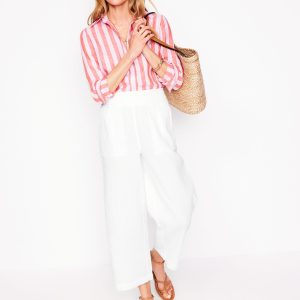 Cropped Double Cloth Pants-White
