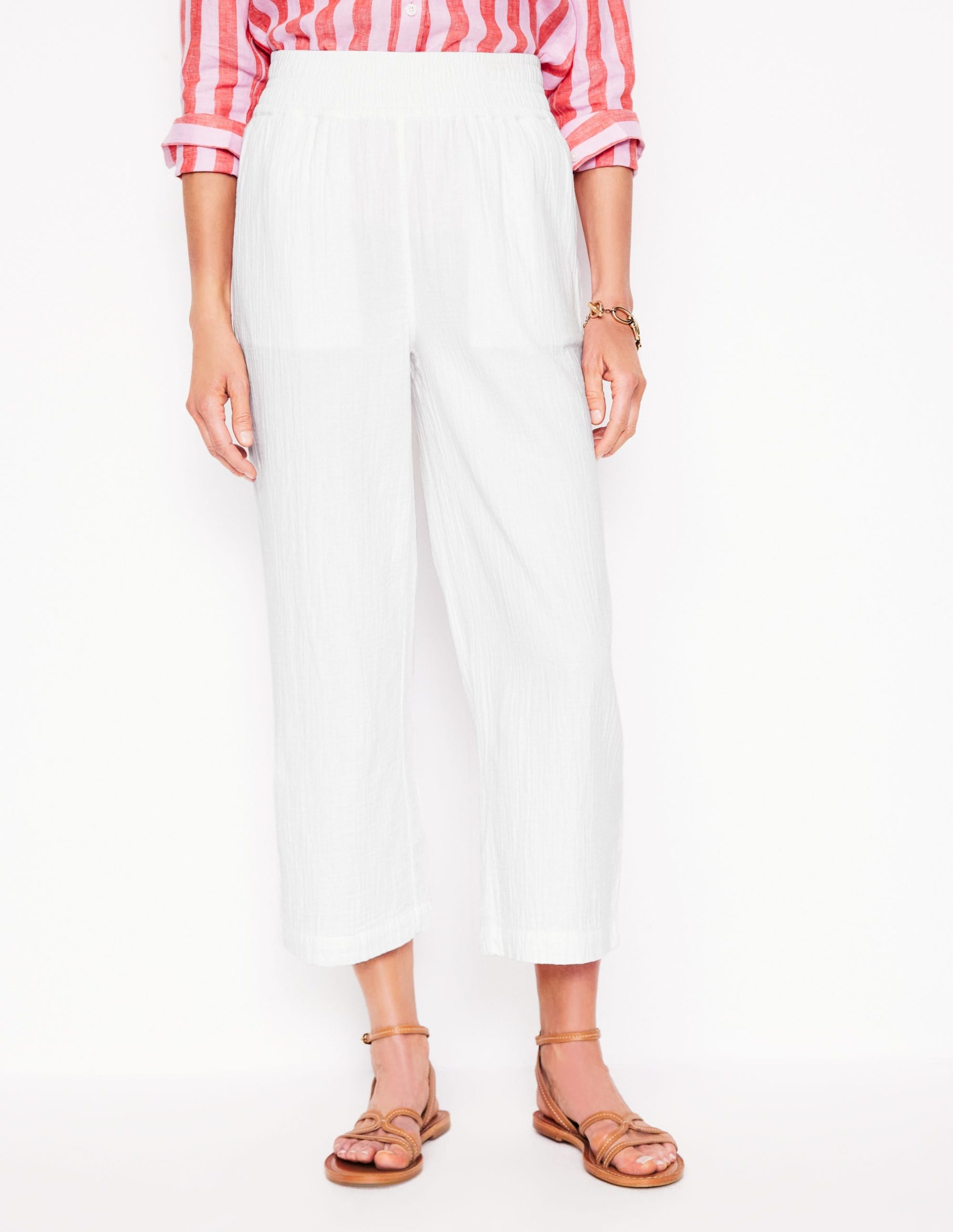Cropped Double Cloth Pants-White - Image 5