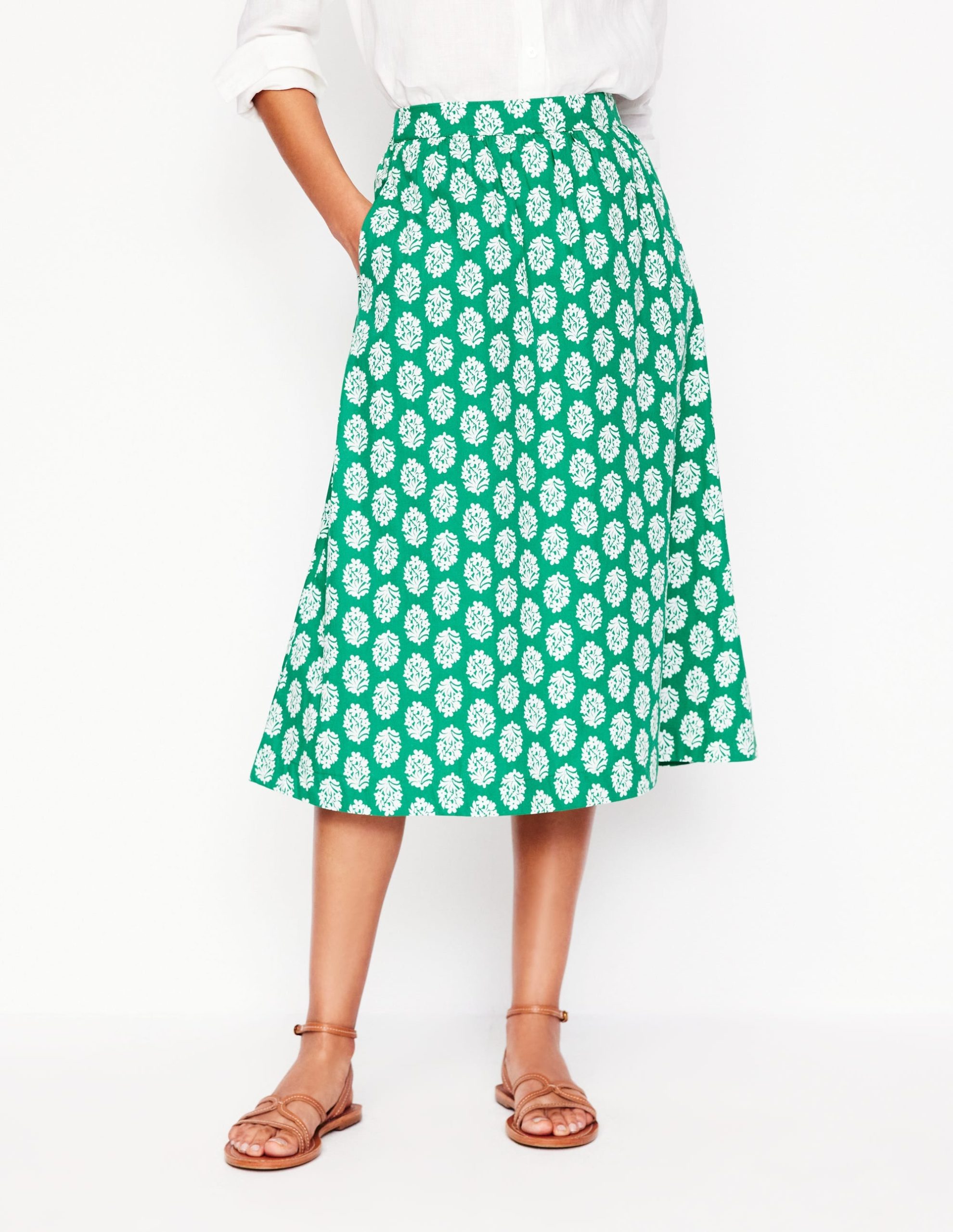Hattie Poplin Midi Skirt-Rich Emerald. Posy Stamp - Image 4