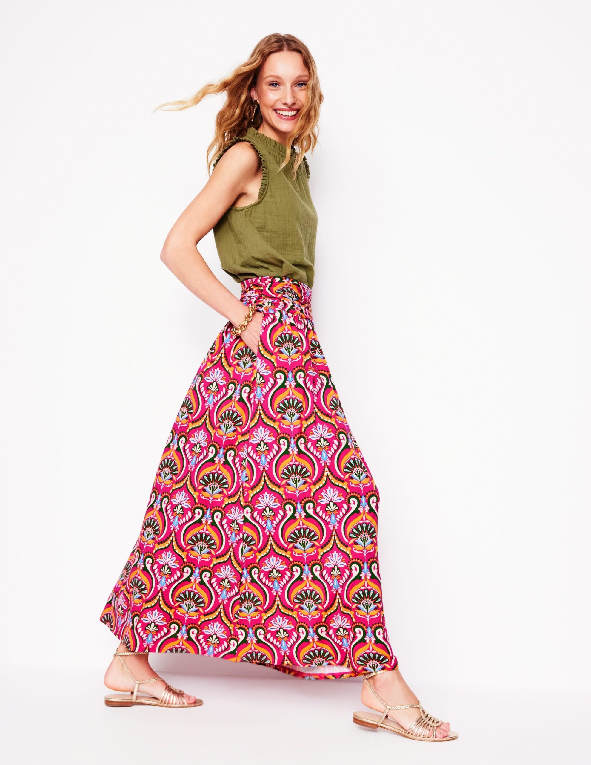 Rosaline Jersey Skirt-Pink Peony. Ornamental Floral