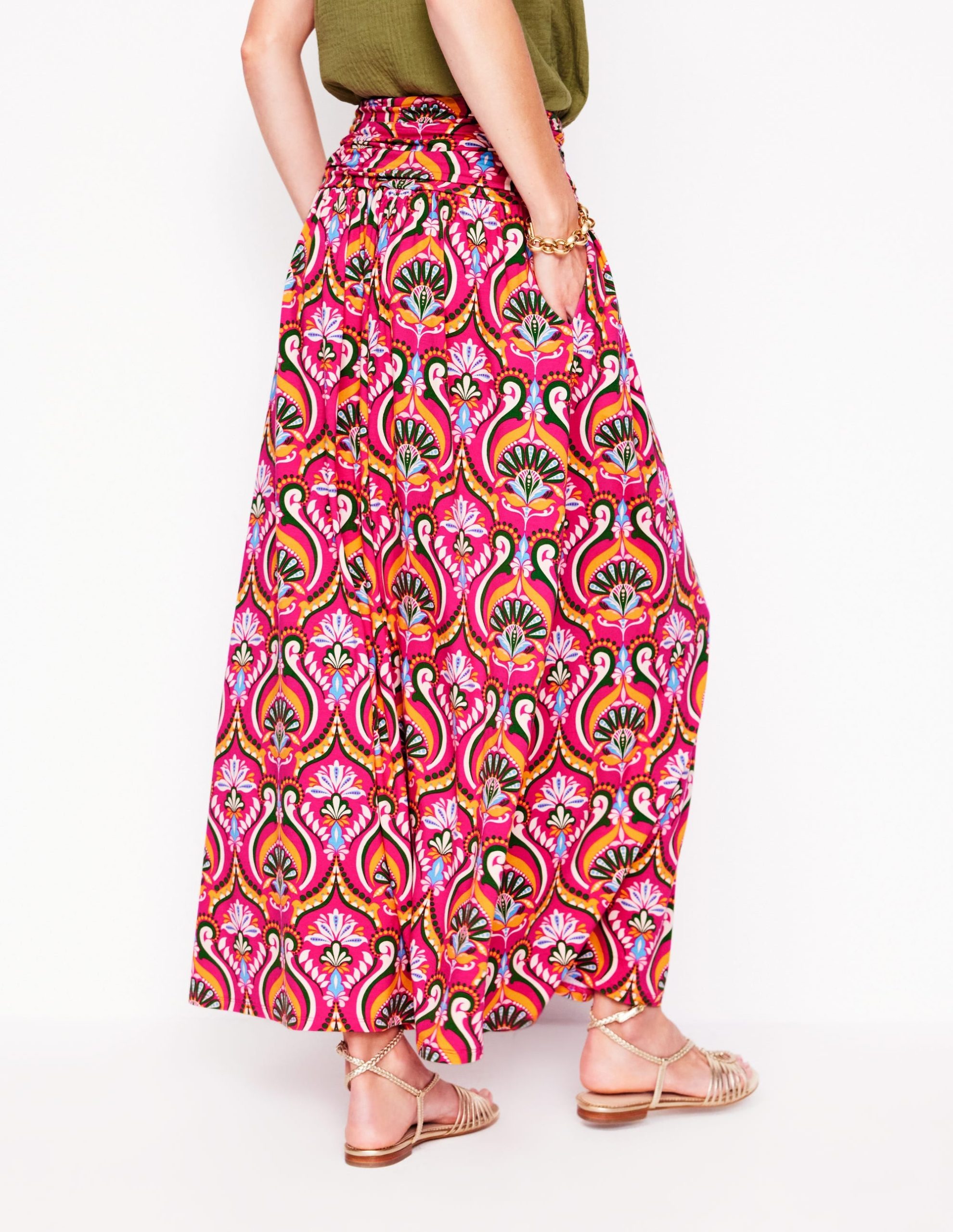 Rosaline Jersey Skirt-Pink Peony. Ornamental Floral - Image 3