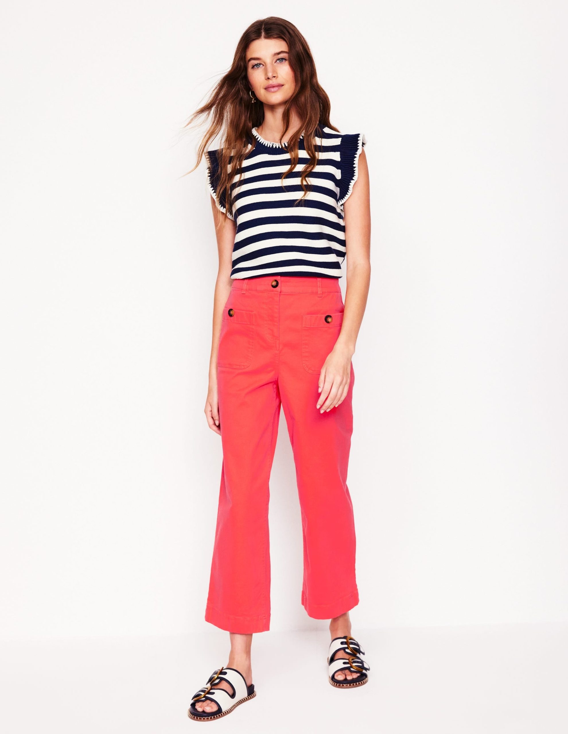 Patch Pocket Crop Chino Pants-Jam Red