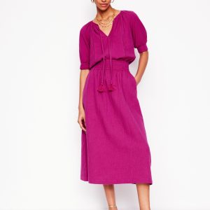 Double Cloth Smocked Skirt-Fuchsia