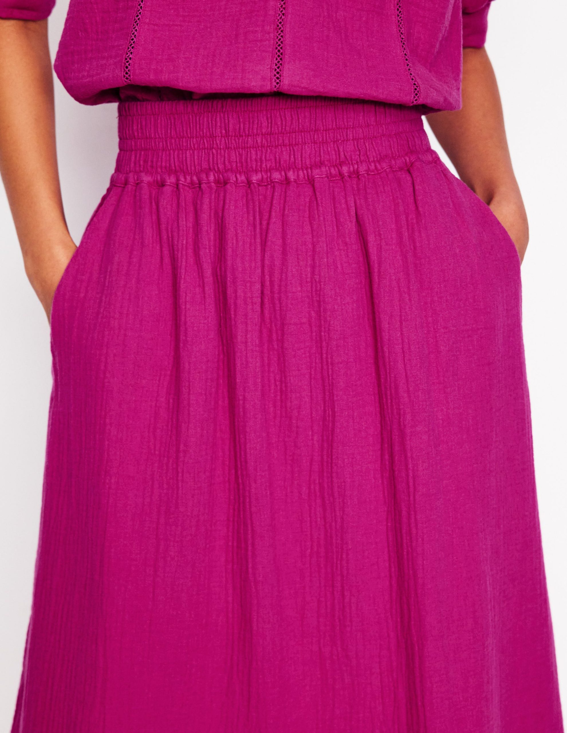 Double Cloth Smocked Skirt-Fuchsia - Image 2