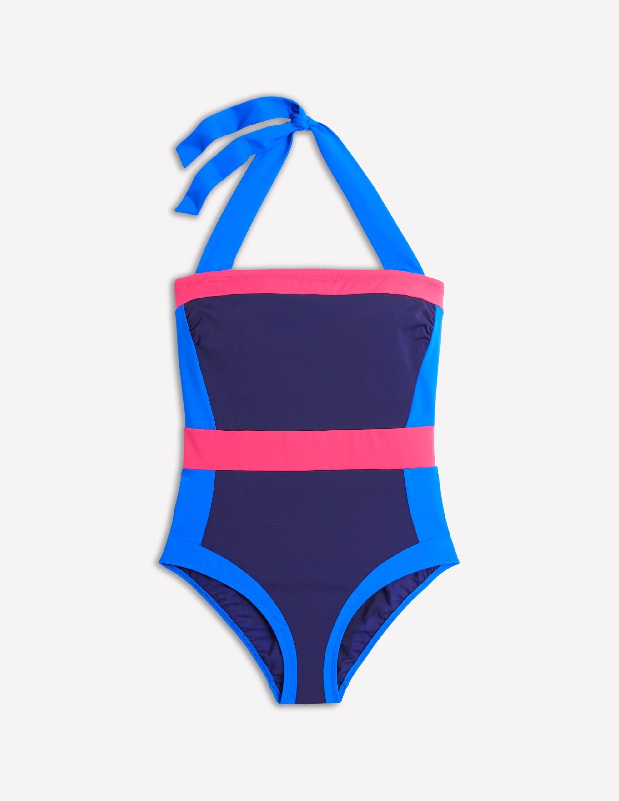 Santorini Halterneck Swimsuit-Navy/ Coral Punch Pink/ Blue - Image 8
