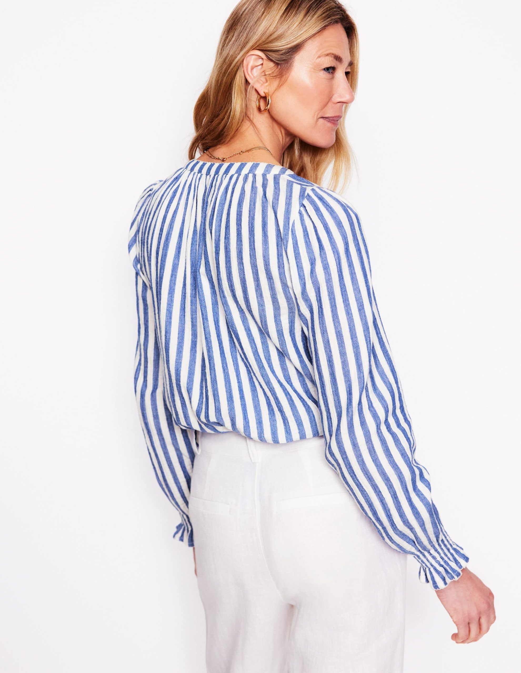 Evie Double Cloth Top-Bright Blue Stripe - Image 3