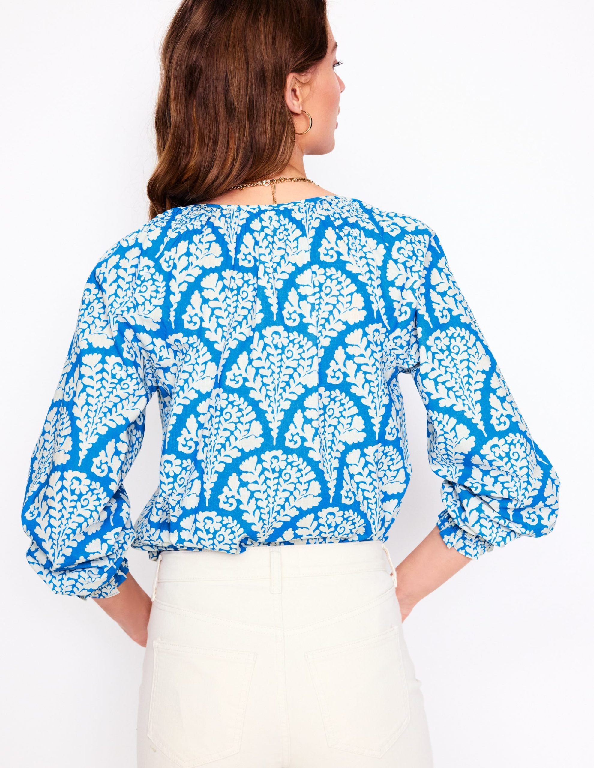 Easy Cotton Blouse-Cerulean Blue. Blossomy - Image 3