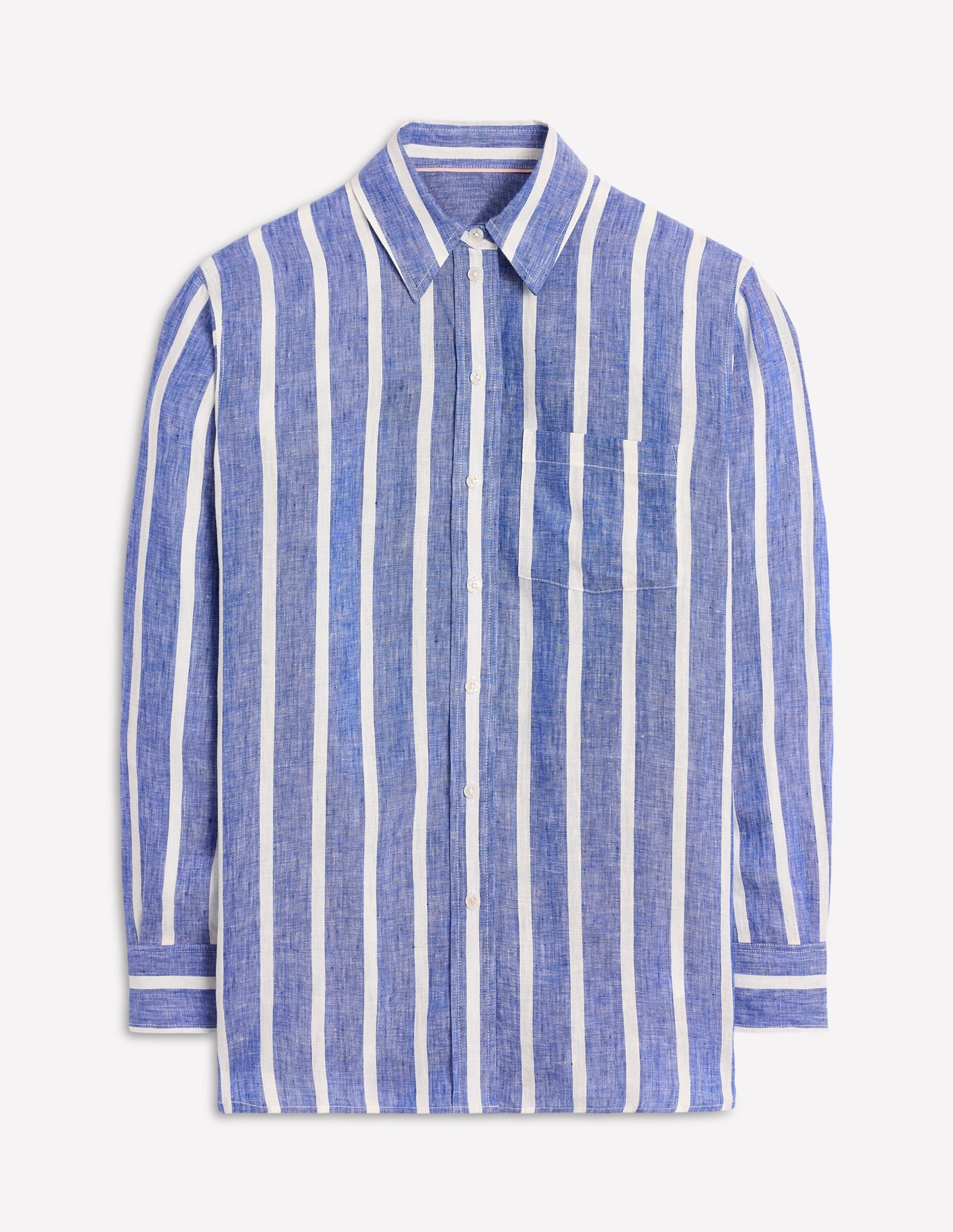 Sadie Relaxed Linen Shirt-Bright Blue Woven Breton - Image 6