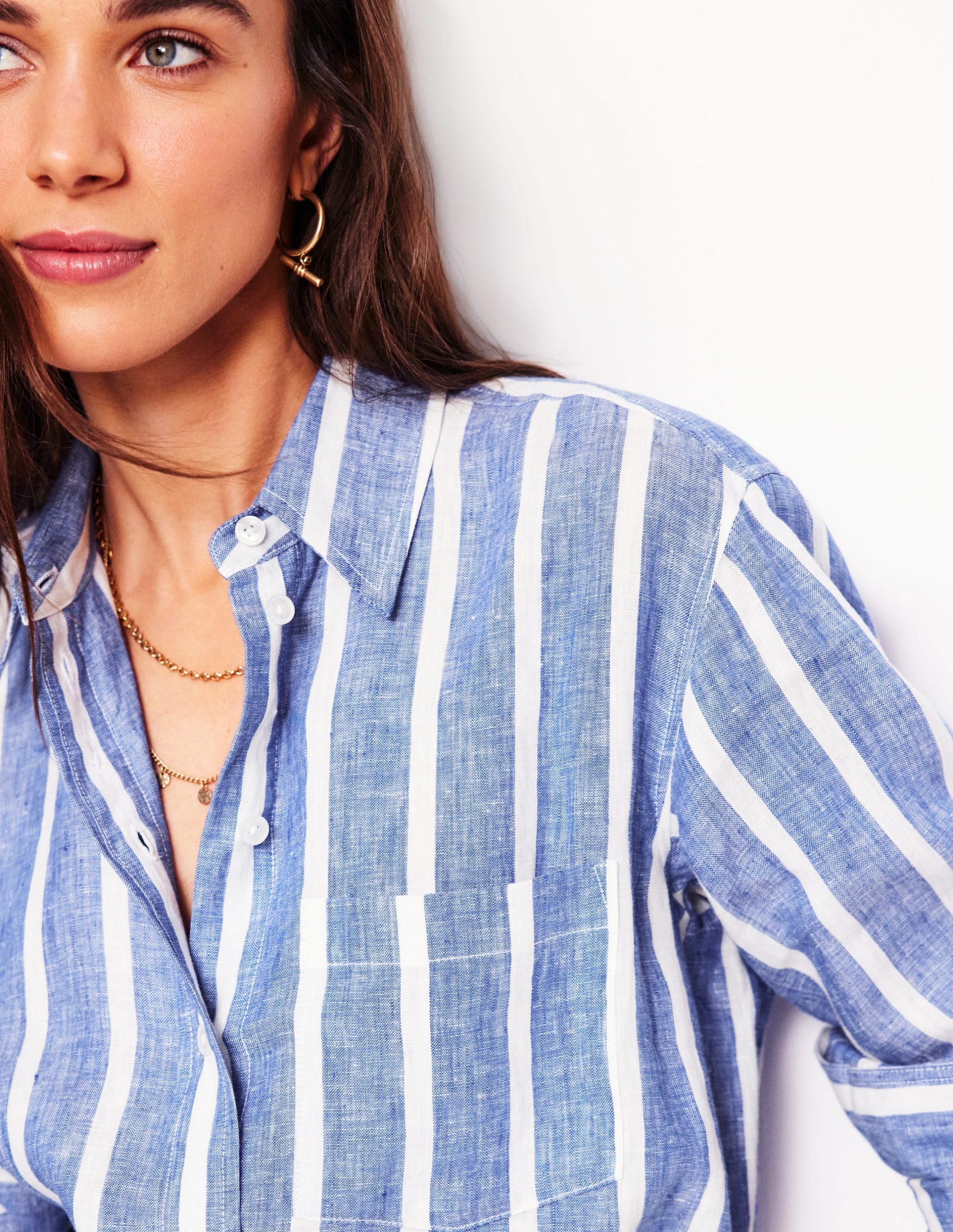 Sadie Relaxed Linen Shirt-Bright Blue Woven Breton - Image 2