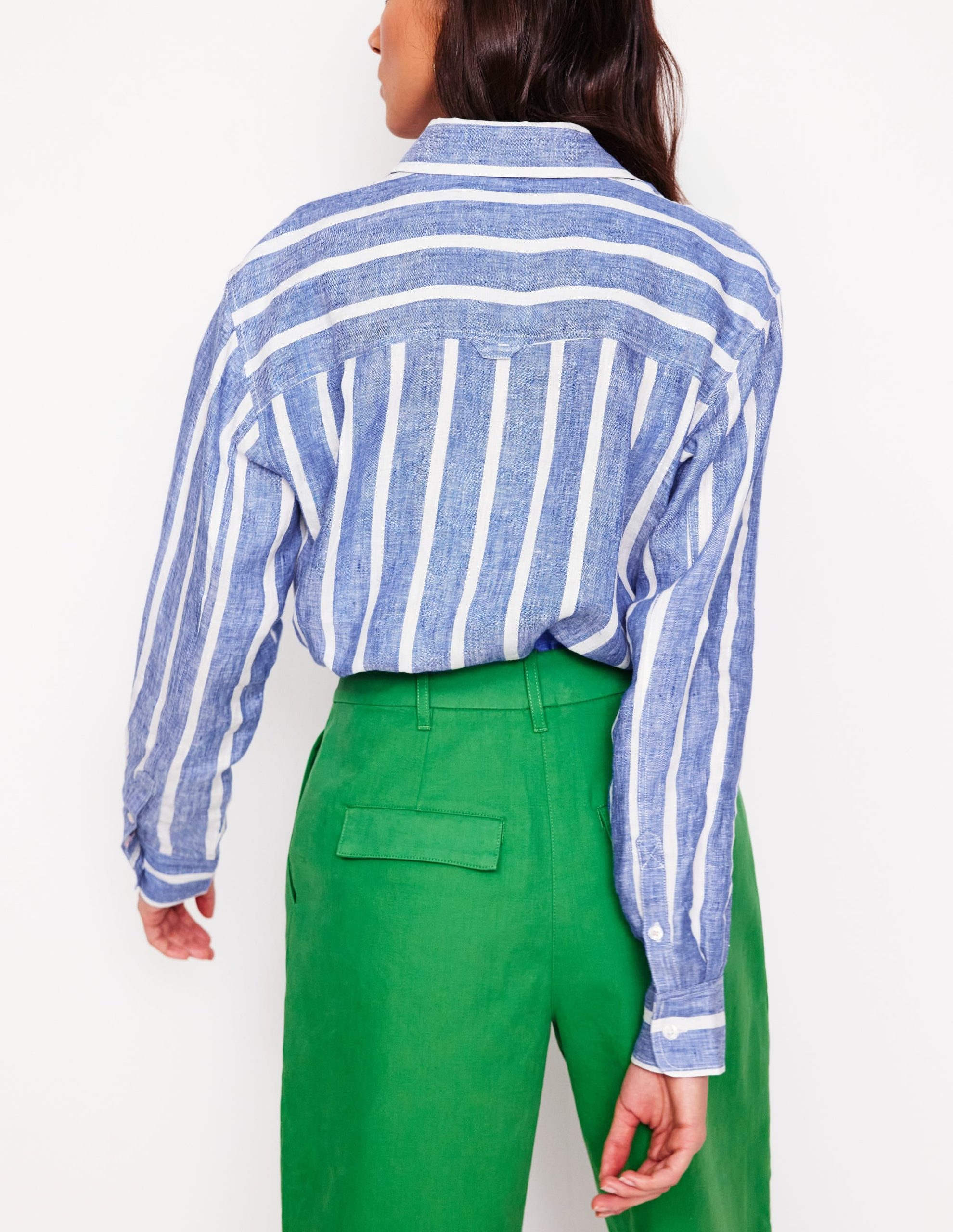 Sadie Relaxed Linen Shirt-Bright Blue Woven Breton - Image 3