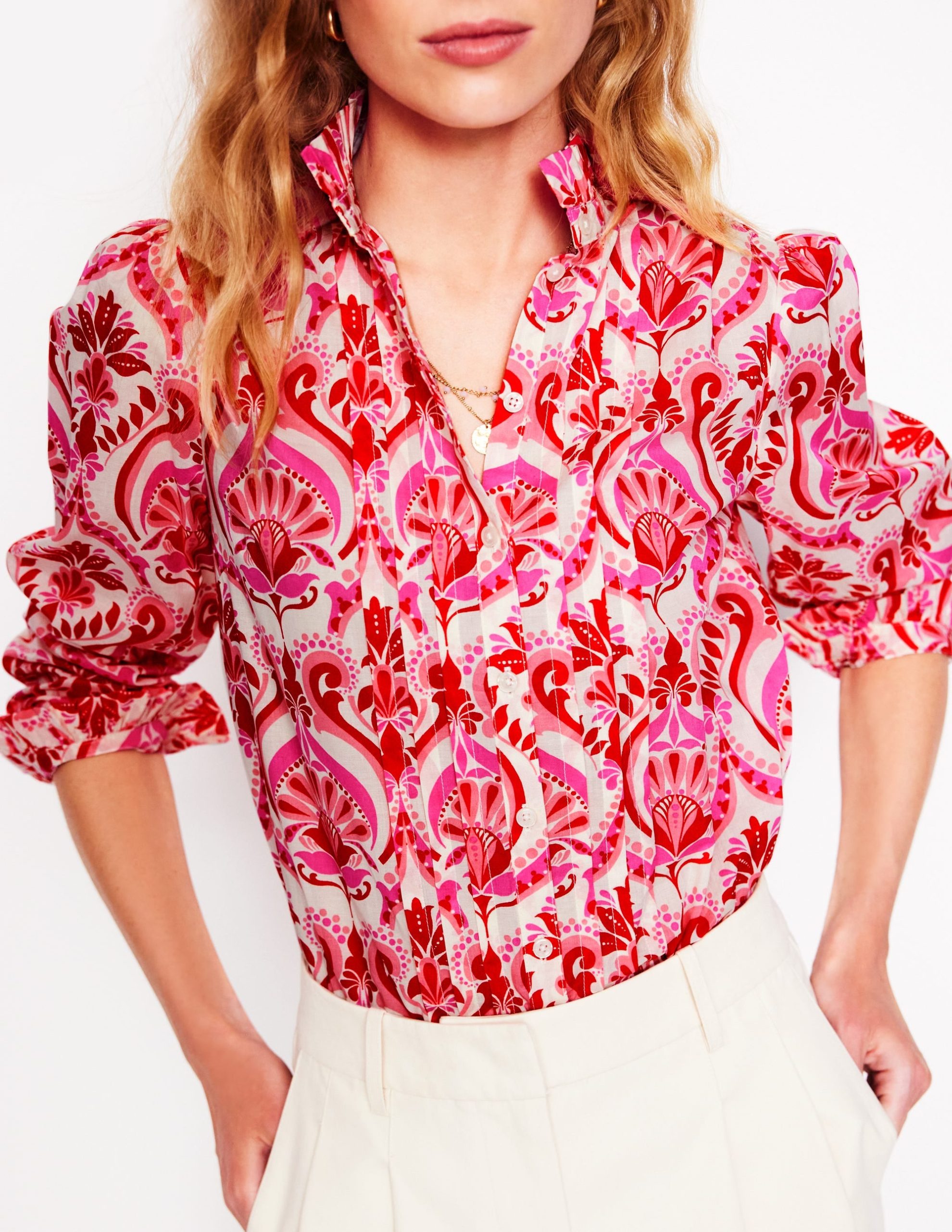 Felicity Cotton Blouse-Poppy Red. Ornamental Floral - Image 4