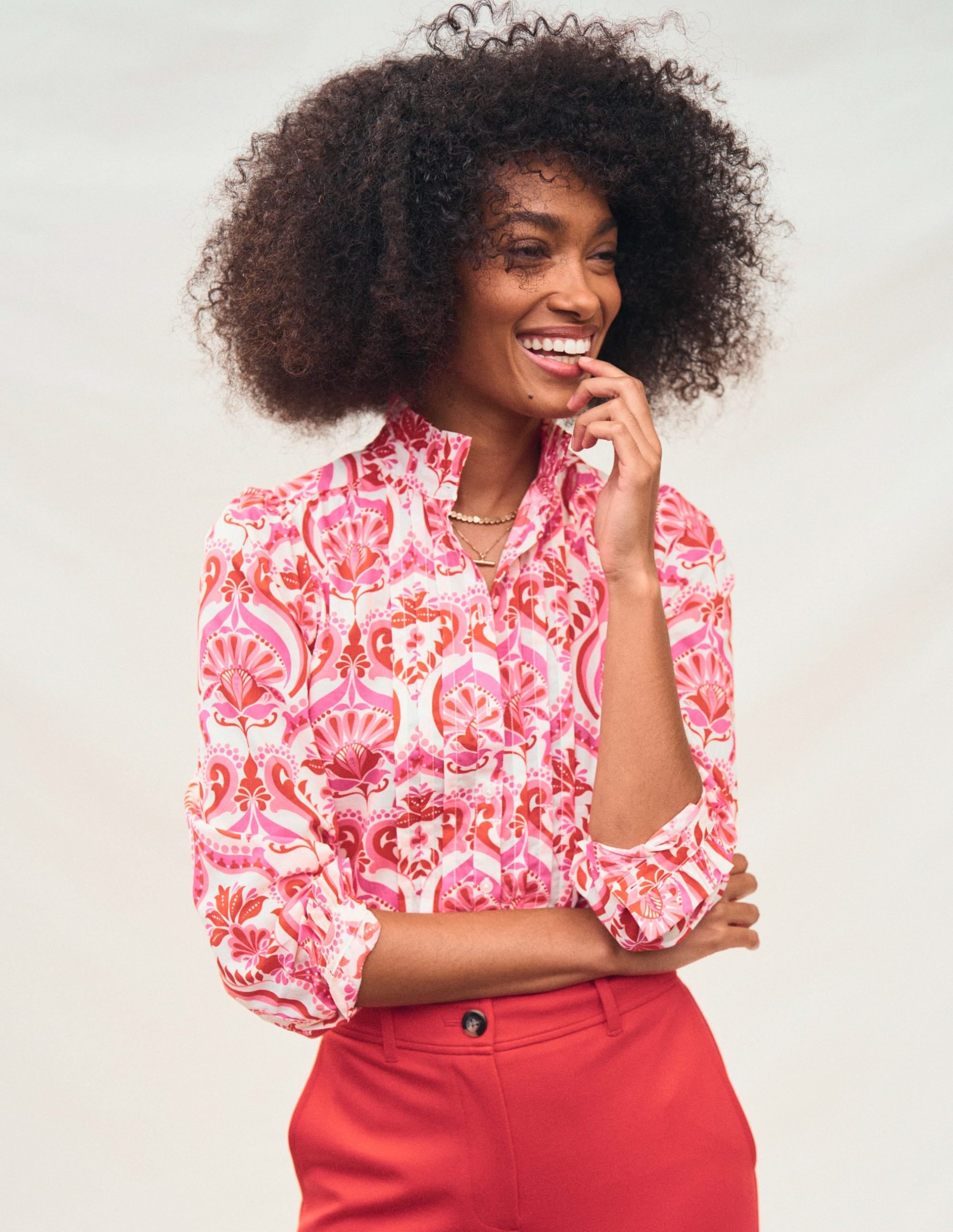 Felicity Cotton Blouse-Poppy Red. Ornamental Floral - Image 9