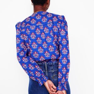 Arabella Cotton Blouse-Bright Blue. Wildflower Stamp