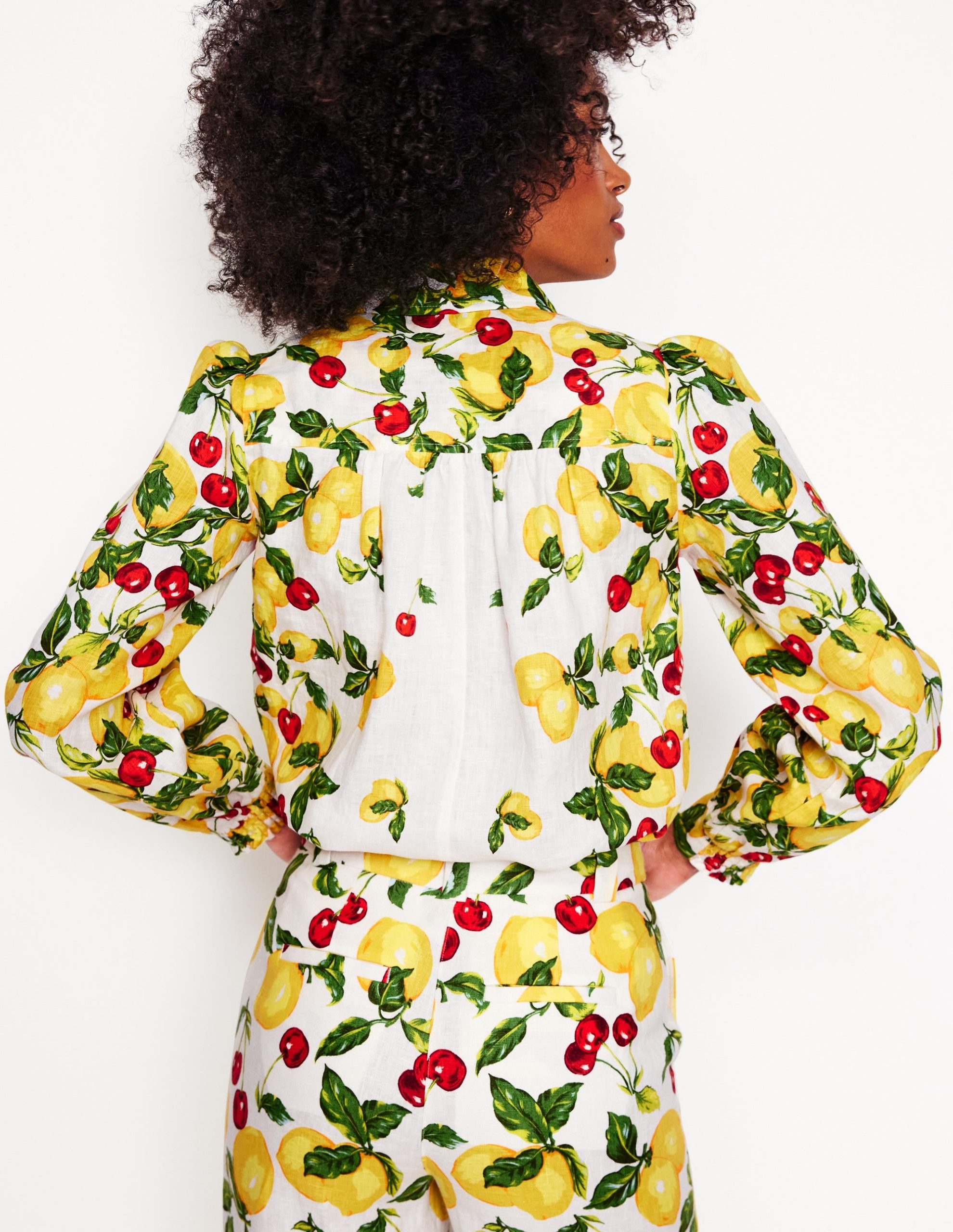 Placement Print Linen Shirt-Ivory. Cherries and Lemons - Image 3