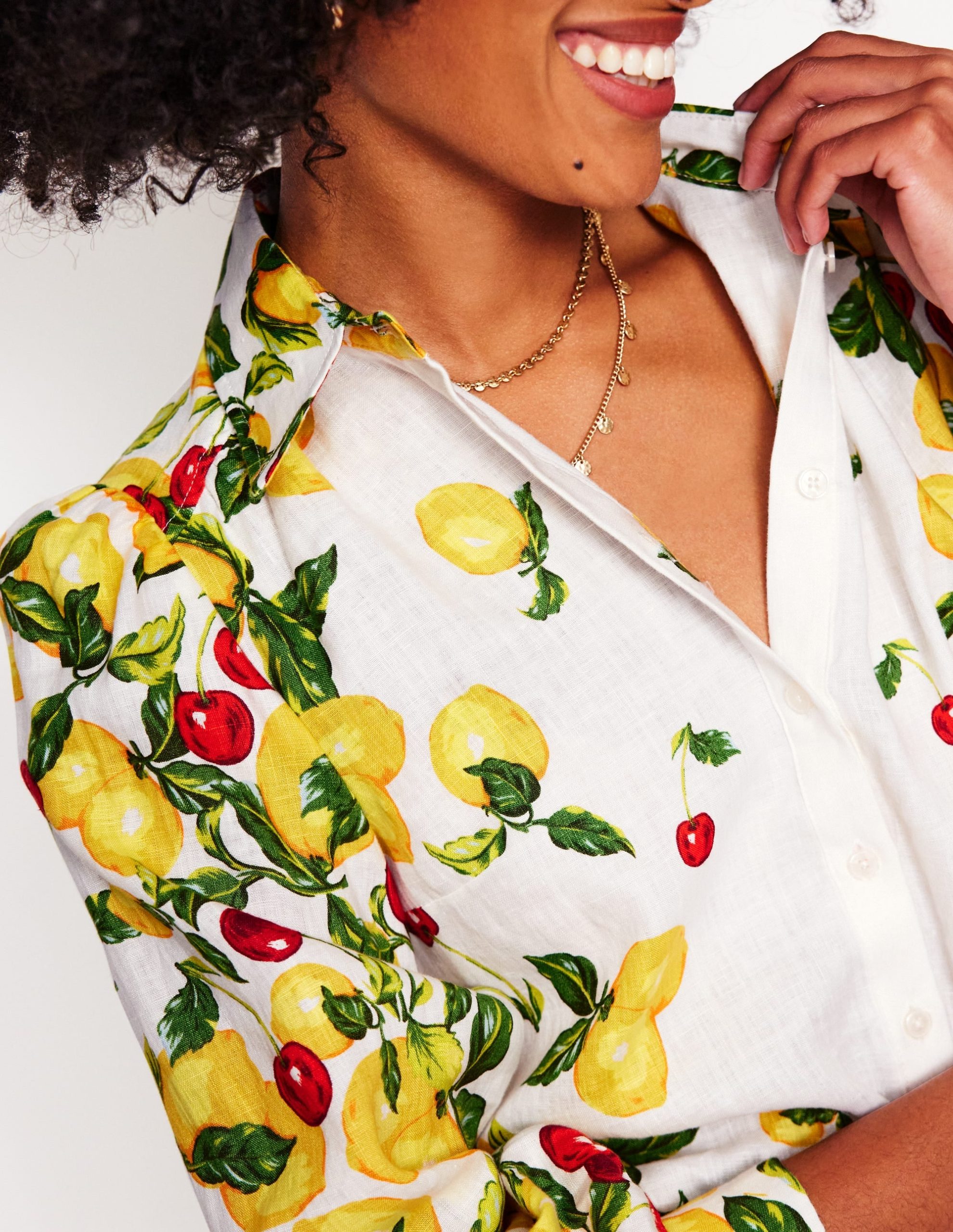 Placement Print Linen Shirt-Ivory. Cherries and Lemons - Image 5