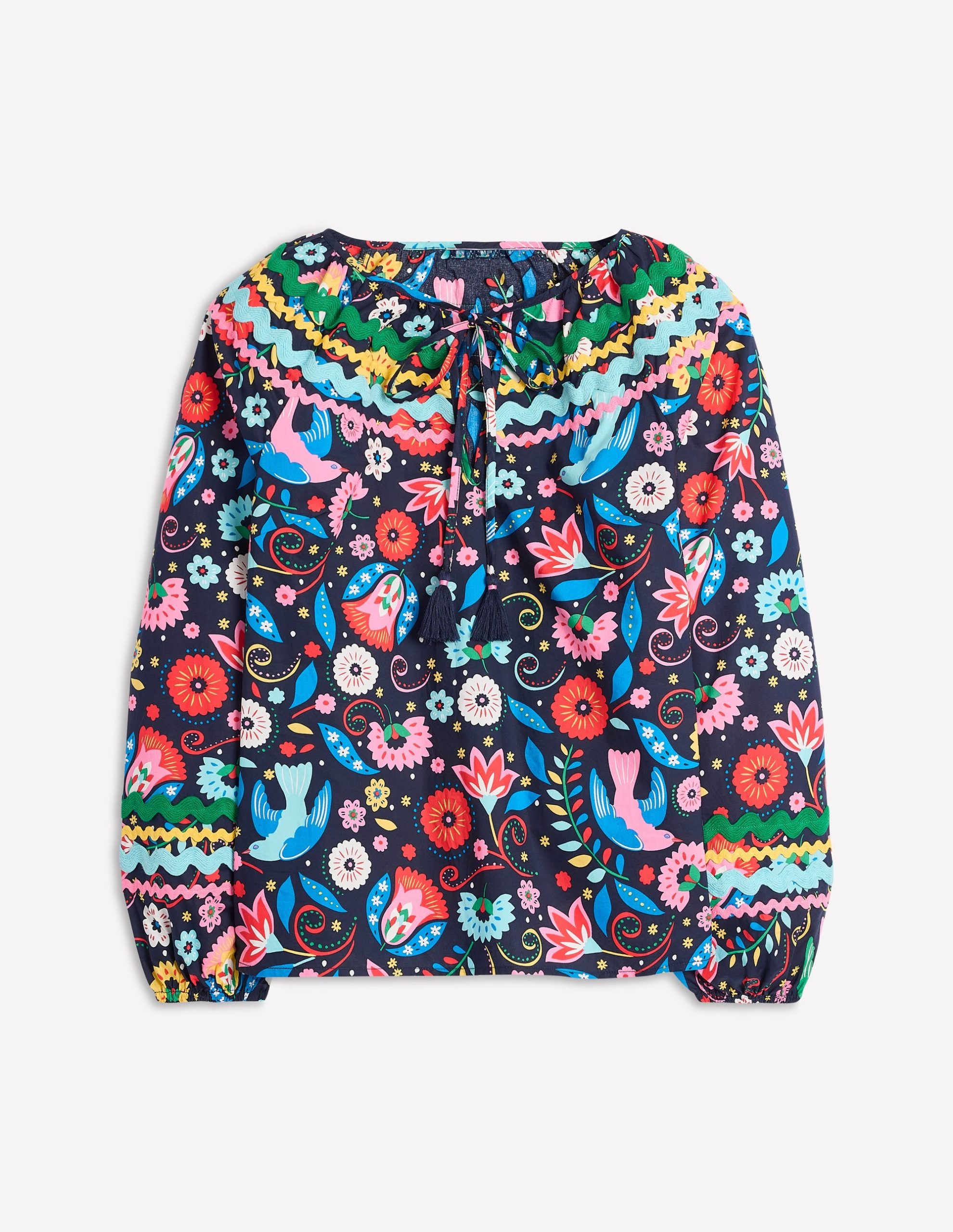 Smocked Cotton Blouse-French Navy. Decorative Garden - Image 5