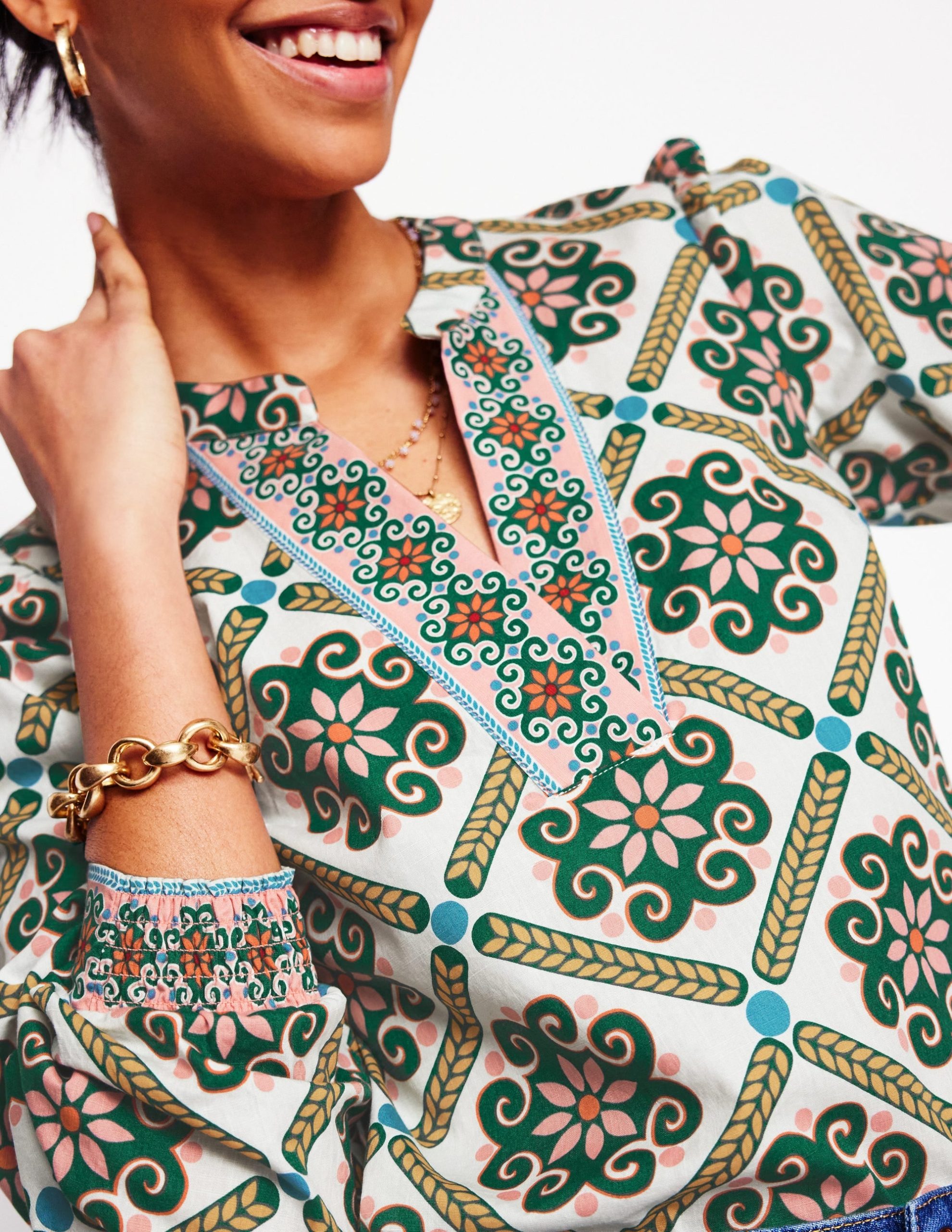 Cotton Notch Neck Top-Ivory. Baroque Tile - Image 2