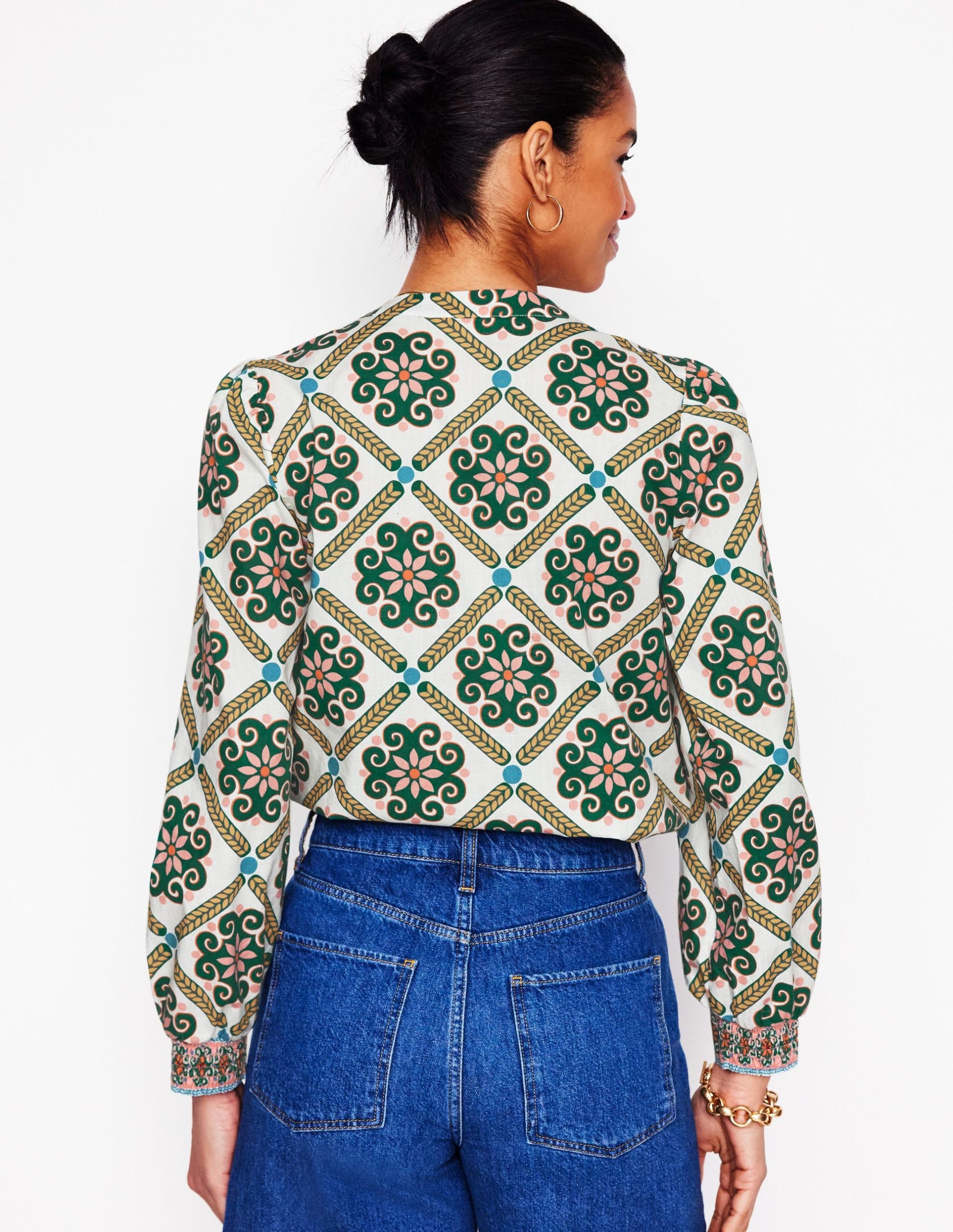 Cotton Notch Neck Top-Ivory. Baroque Tile - Image 3