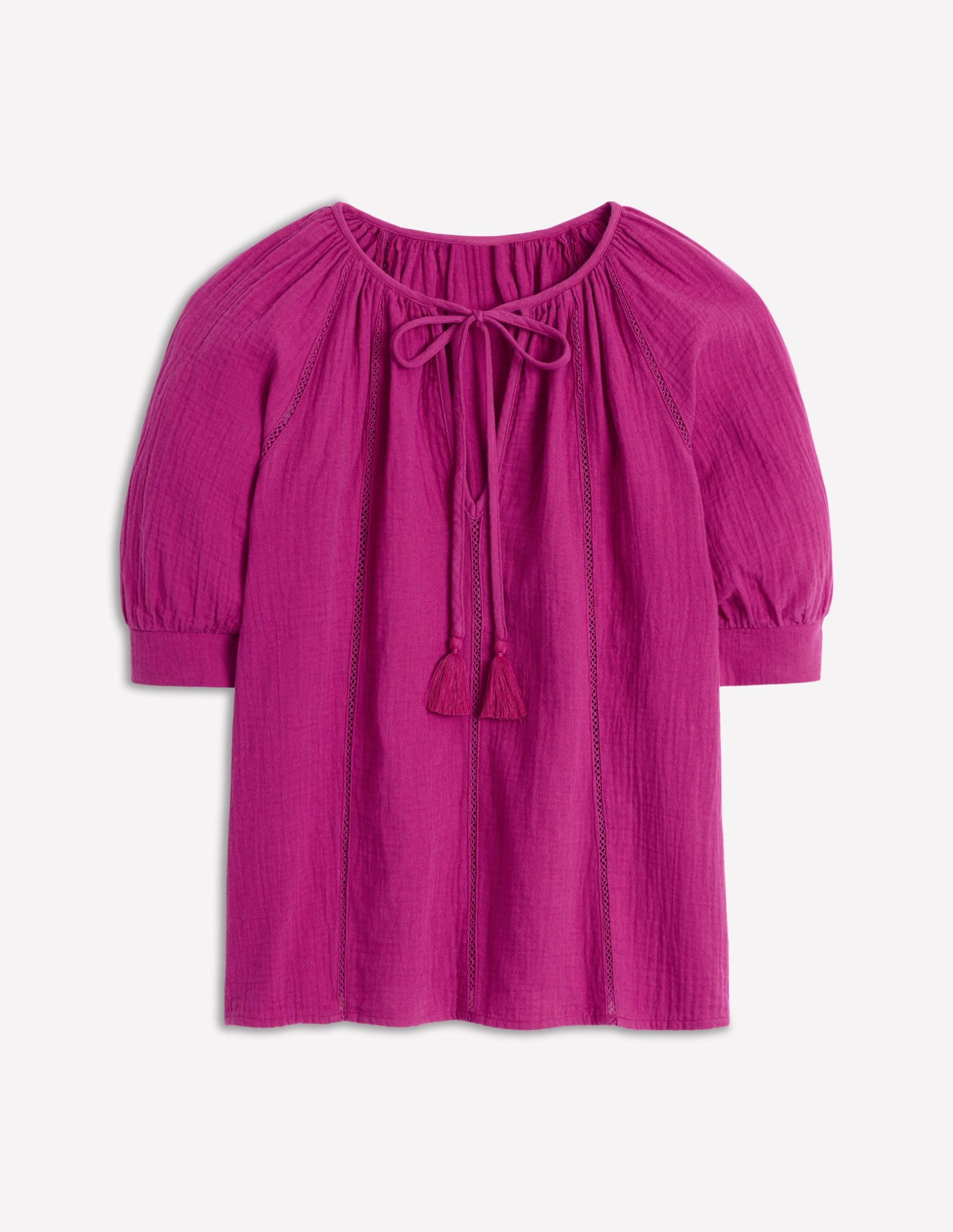 Trim Insert Double Cloth Top-Fuschia - Image 6