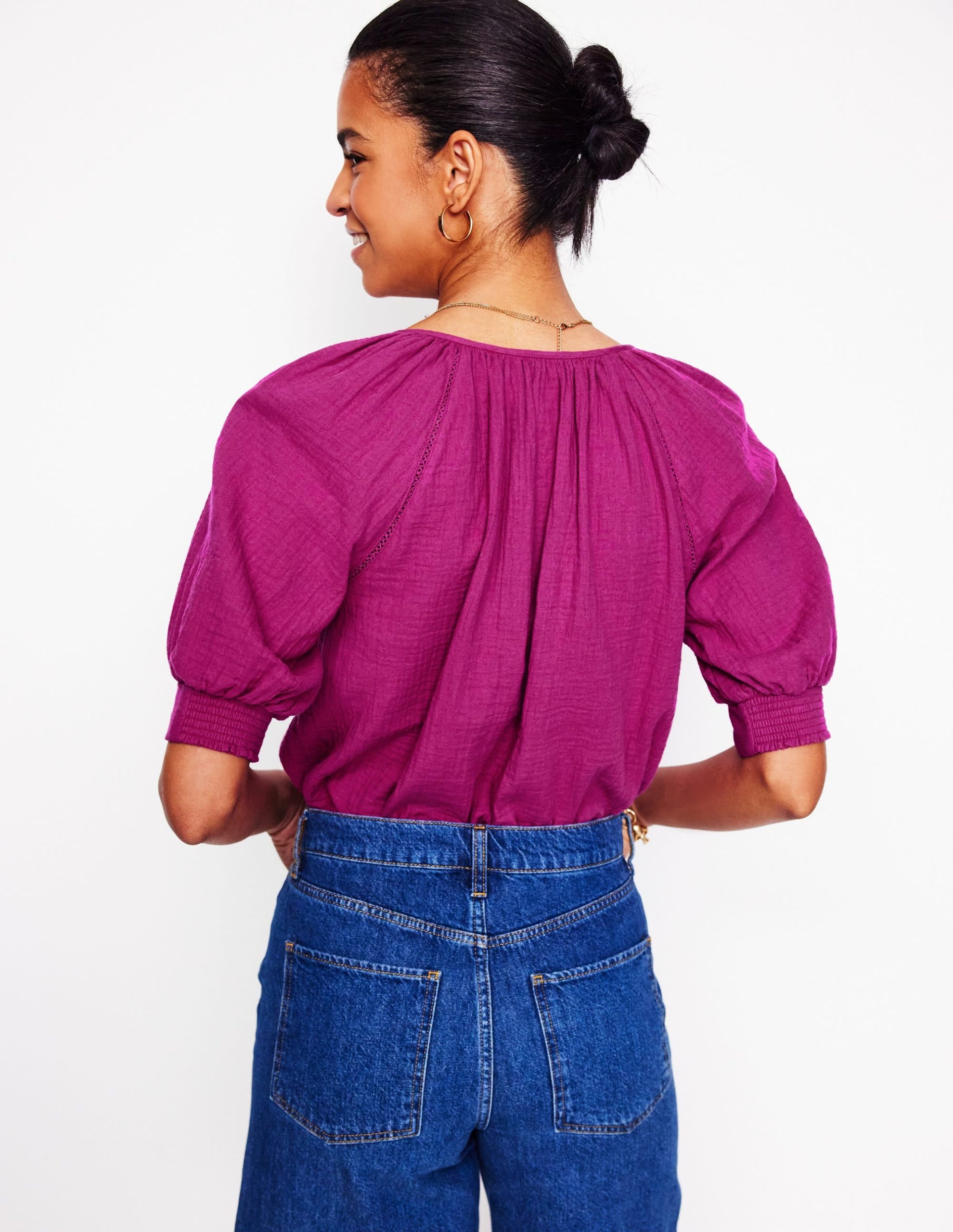 Trim Insert Double Cloth Top-Fuschia - Image 4
